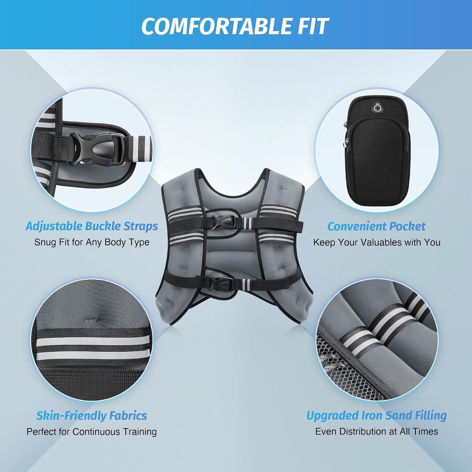 image:imageZELUS Weighted Vest 6lb8lb12lb16lb20lb25lb30lb Weight Vest with Reflective Stripe for Workout Strength Training Running Fitness Muscle Building Weight Loss WeightliftingGrey