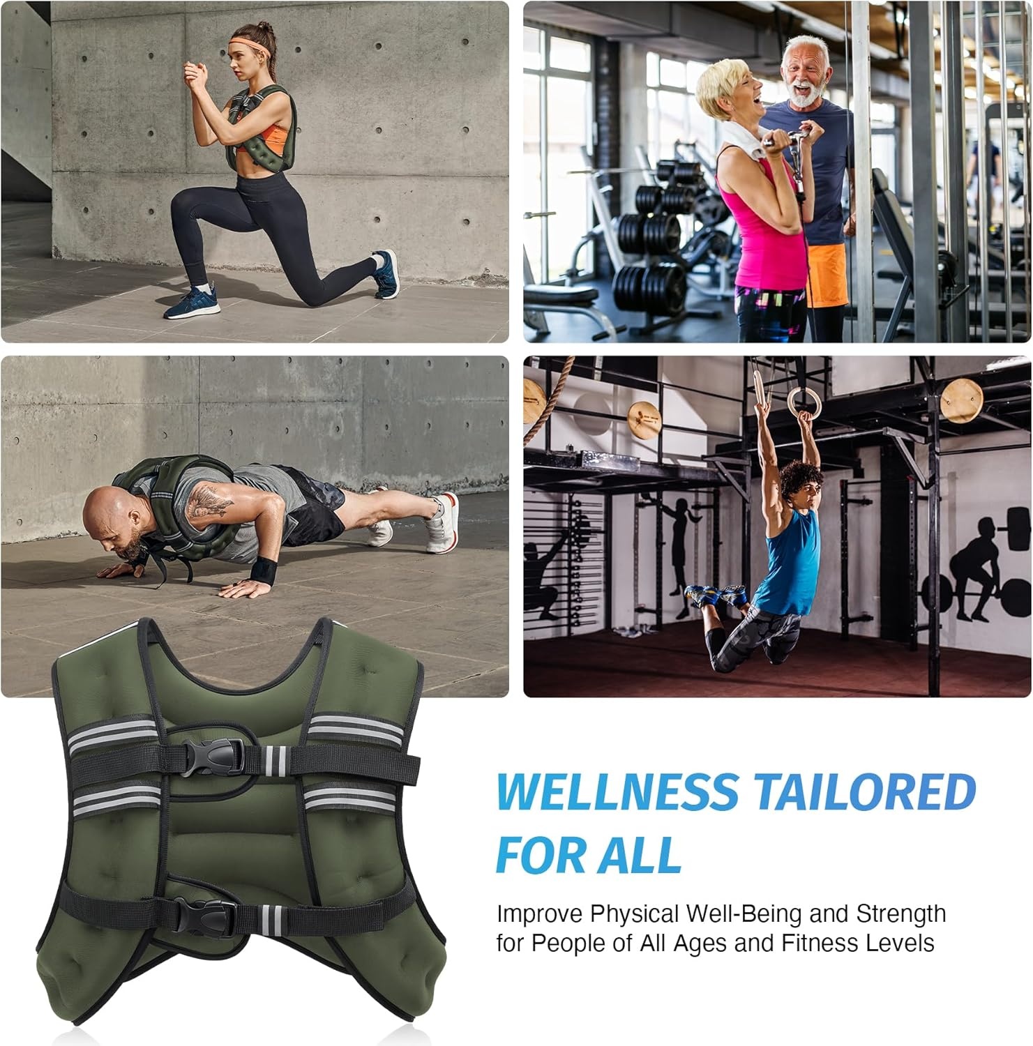image:imageZELUS Weighted Vest 6lb8lb12lb16lb20lb25lb30lb Weight Vest with Reflective Stripe for Workout Strength Training Running Fitness Muscle Building Weight Loss WeightliftingGreen