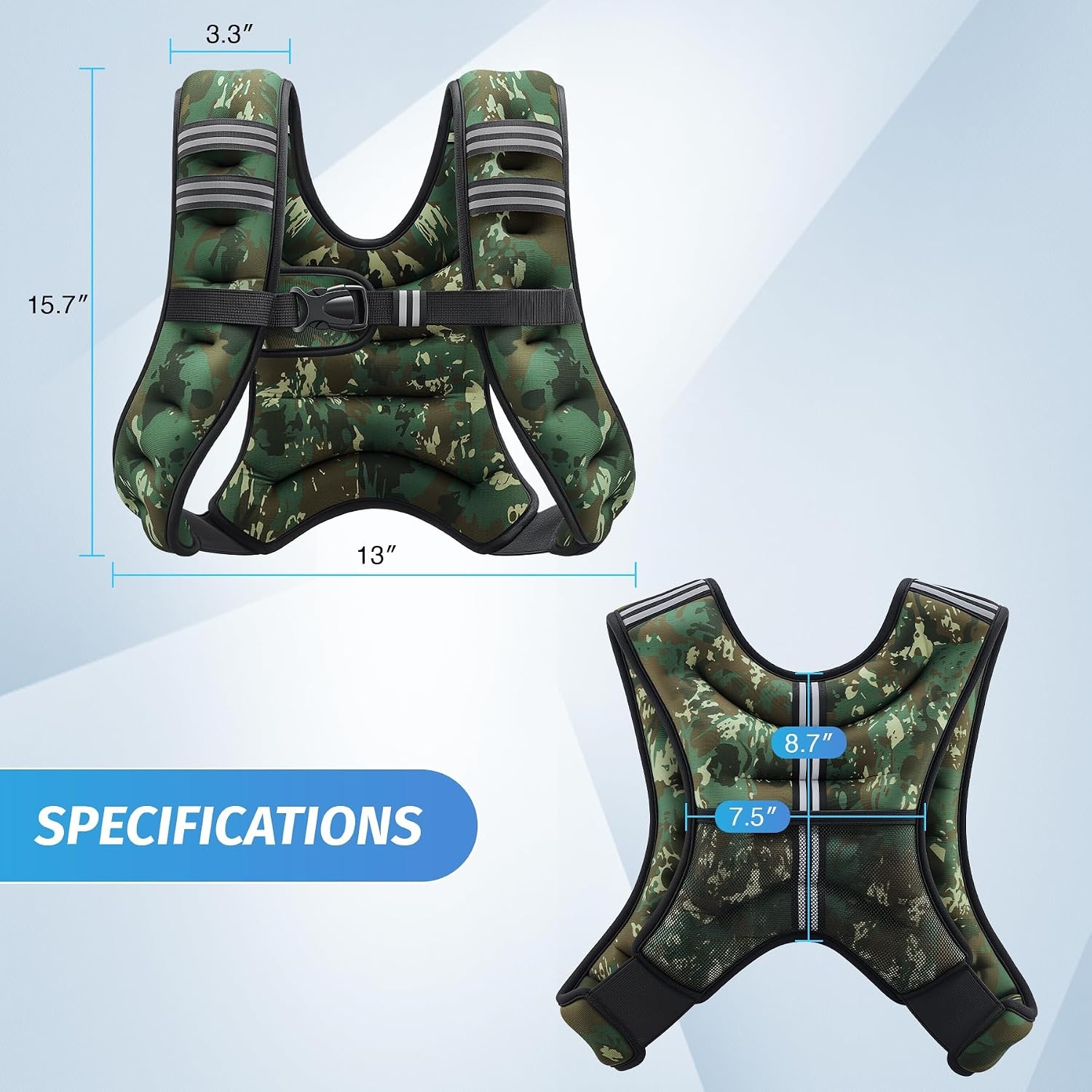 image:imageZELUS Weighted Vest 6lb8lb12lb16lb20lb25lb30lb Weight Vest with Reflective Stripe for Workout Strength Training Running Fitness Muscle Building Weight Loss WeightliftingGreen Camo