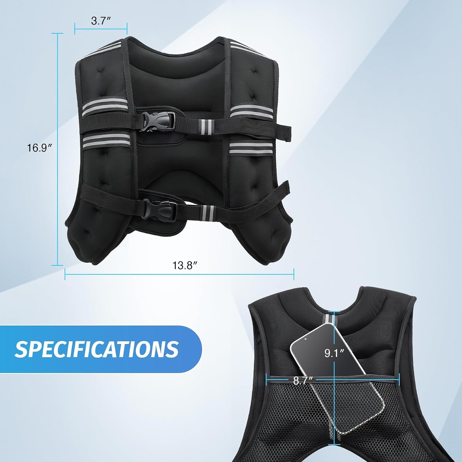 image:imageZELUS Weighted Vest 6lb8lb12lb16lb20lb25lb30lb Weight Vest with Reflective Stripe for Workout Strength Training Running Fitness Muscle Building Weight Loss WeightliftingBlack