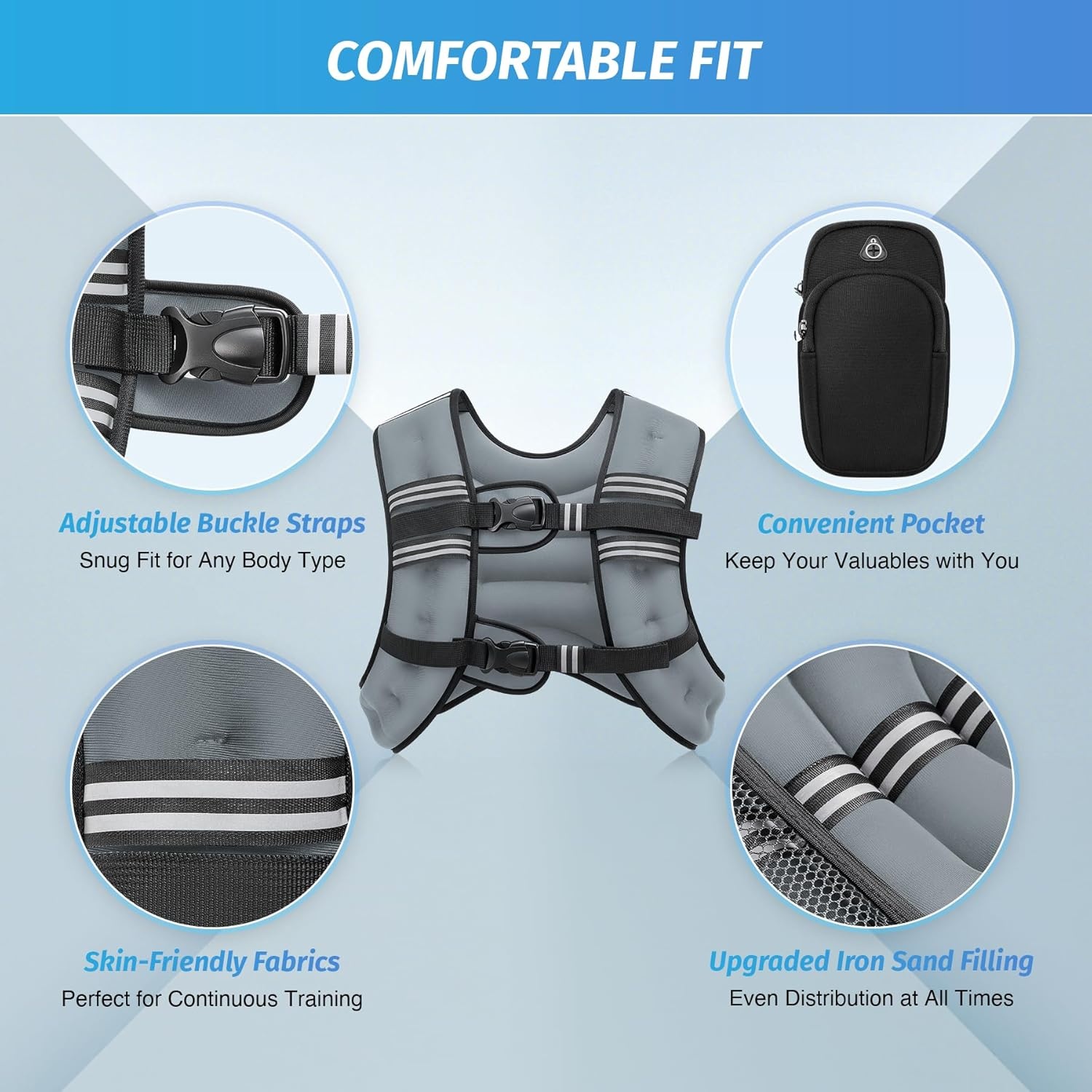 image:imageZELUS Weighted Vest 6lb8lb12lb16lb20lb25lb30lb Weight Vest with Reflective Stripe for Workout Strength Training Running Fitness Muscle Building Weight Loss WeightliftingGrey