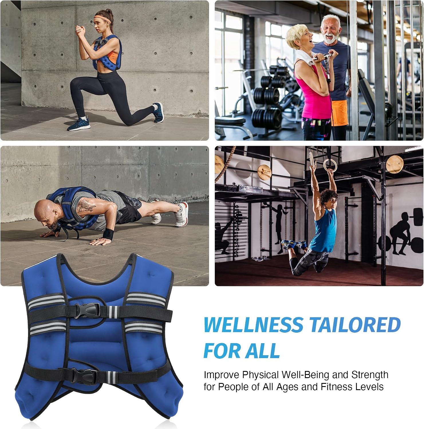 image:imageZELUS Weighted Vest 6lb8lb12lb16lb20lb25lb30lb Weight Vest with Reflective Stripe for Workout Strength Training Running Fitness Muscle Building Weight Loss WeightliftingBlue