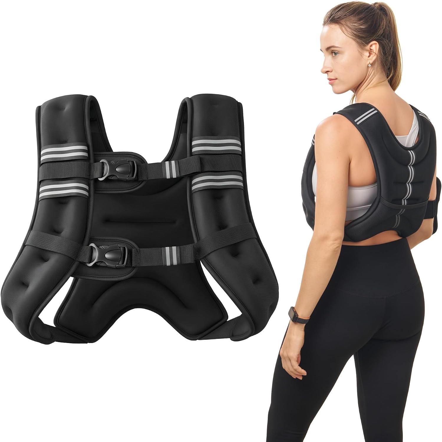 image:imageZELUS Weighted Vest 6lb8lb12lb16lb20lb25lb30lb Weight Vest with Reflective Stripe for Workout Strength Training Running Fitness Muscle Building Weight Loss WeightliftingBlack