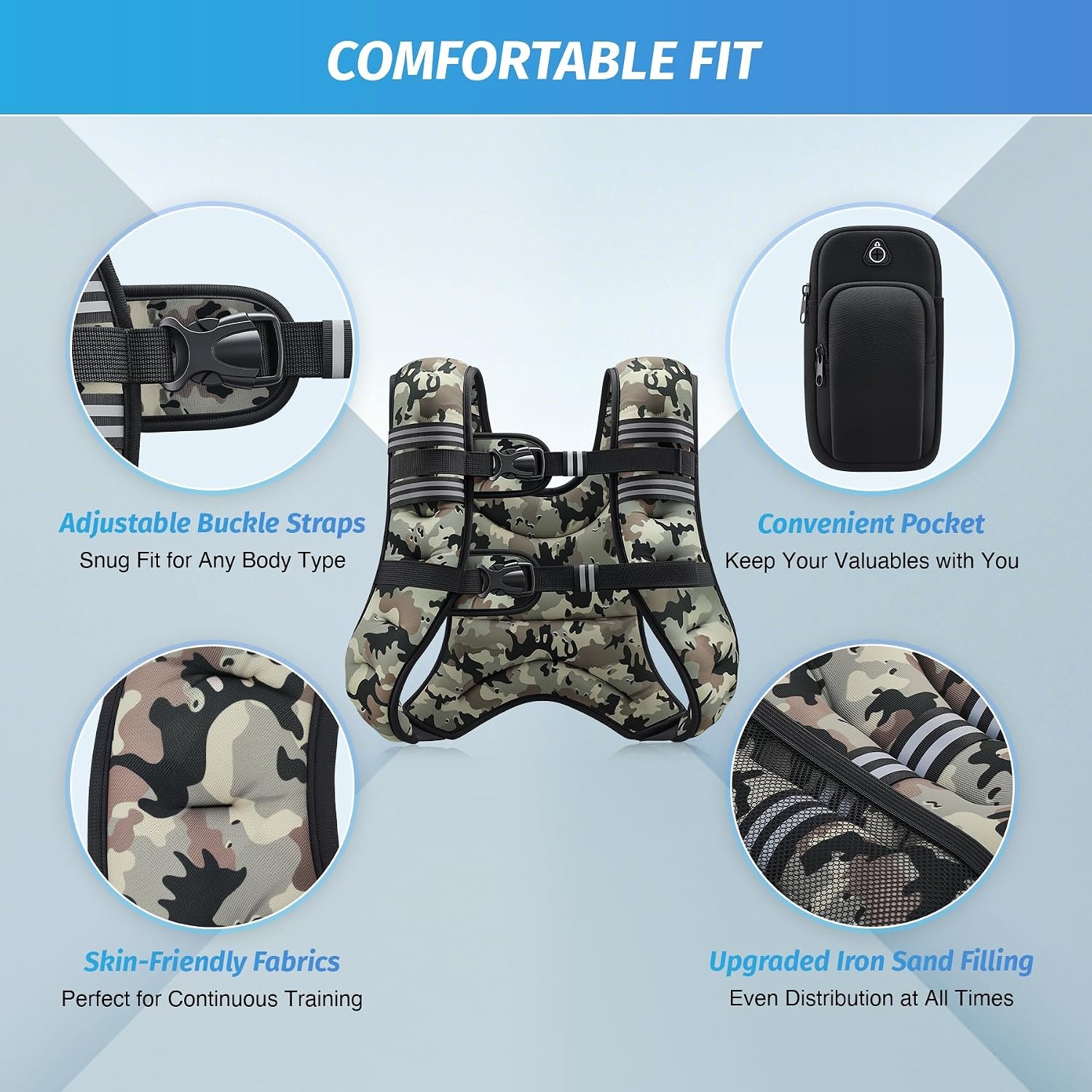image:imageZELUS Weighted Vest 6lb8lb12lb16lb20lb25lb30lb Weight Vest with Reflective Stripe for Workout Strength Training Running Fitness Muscle Building Weight Loss WeightliftingDesert Camo