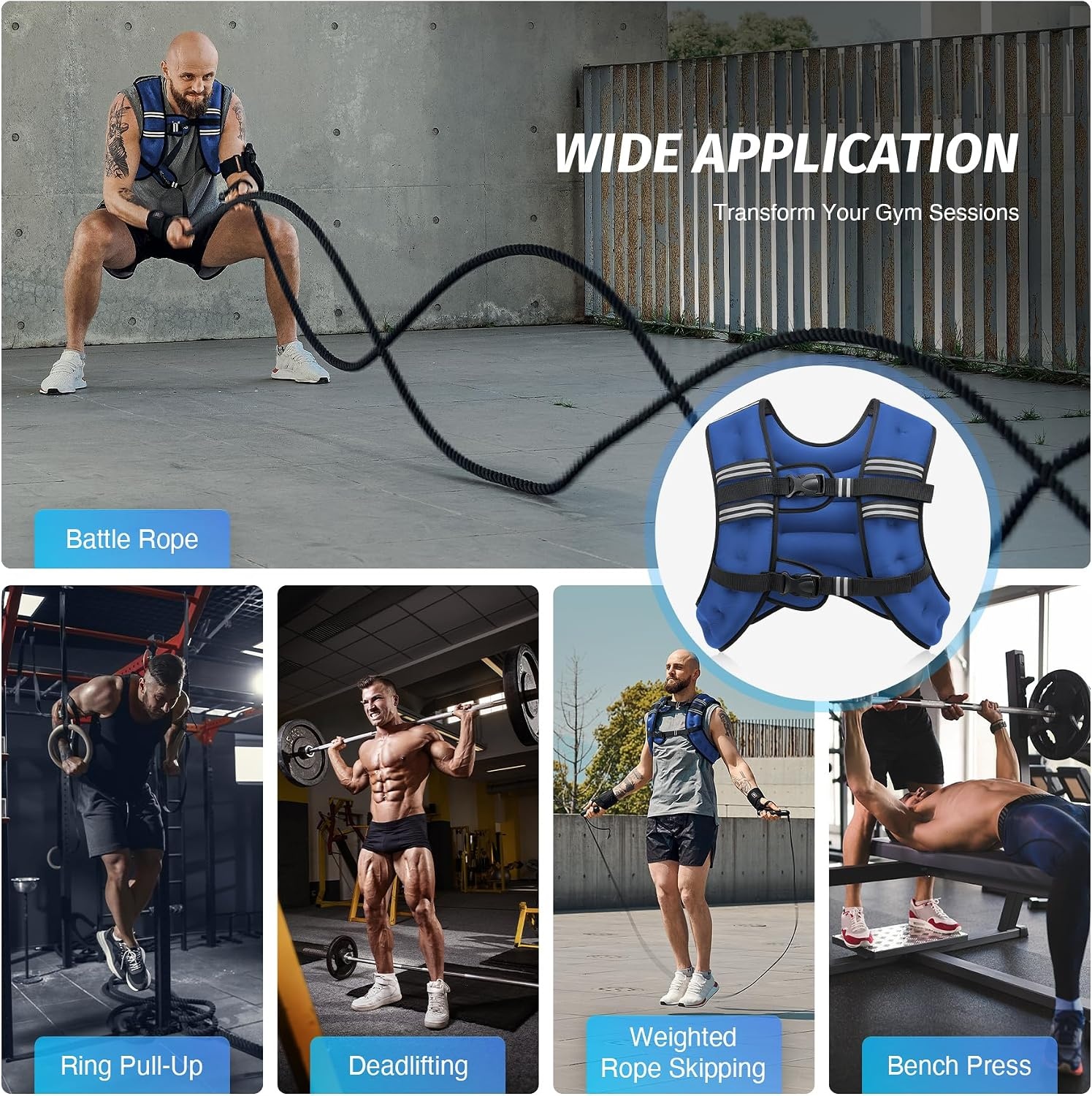 image:imageZELUS Weighted Vest 6lb8lb12lb16lb20lb25lb30lb Weight Vest with Reflective Stripe for Workout Strength Training Running Fitness Muscle Building Weight Loss WeightliftingBlue