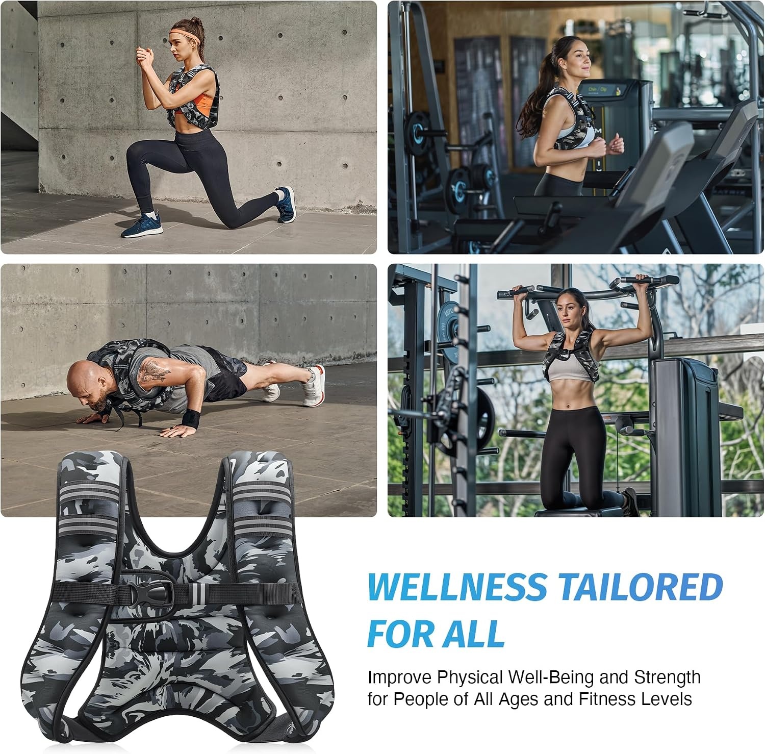 image:imageZELUS Weighted Vest 6lb8lb12lb16lb20lb25lb30lb Weight Vest with Reflective Stripe for Workout Strength Training Running Fitness Muscle Building Weight Loss WeightliftingGray Camo