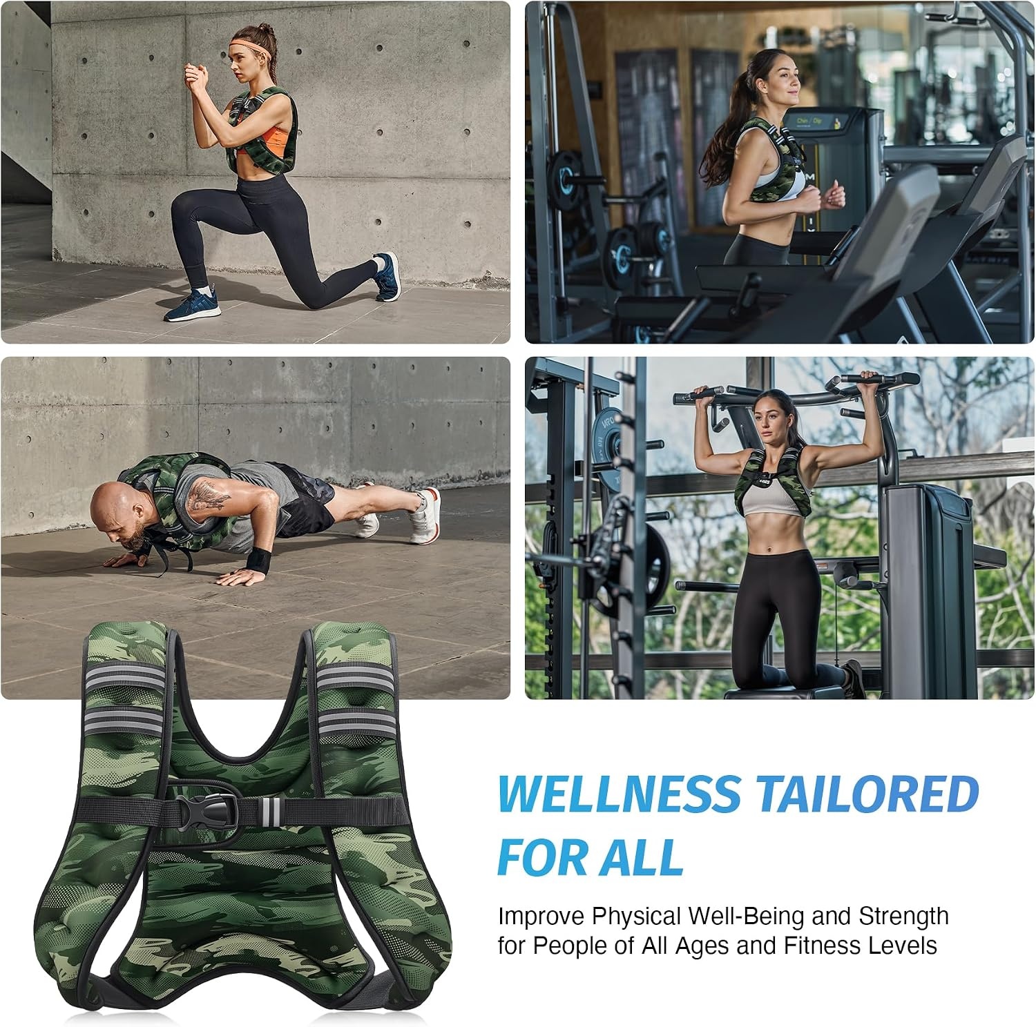 image:imageZELUS Weighted Vest 6lb8lb12lb16lb20lb25lb30lb Weight Vest with Reflective Stripe for Workout Strength Training Running Fitness Muscle Building Weight Loss WeightliftingForest Green Camo