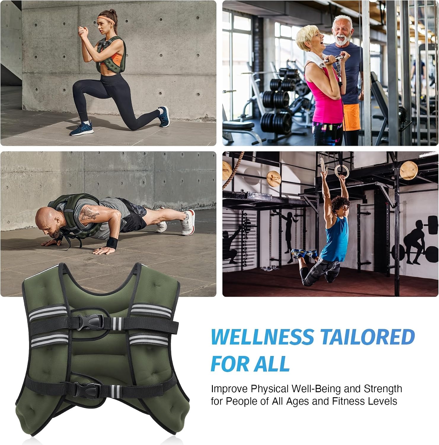 image:imageZELUS Weighted Vest 6lb8lb12lb16lb20lb25lb30lb Weight Vest with Reflective Stripe for Workout Strength Training Running Fitness Muscle Building Weight Loss WeightliftingGreen