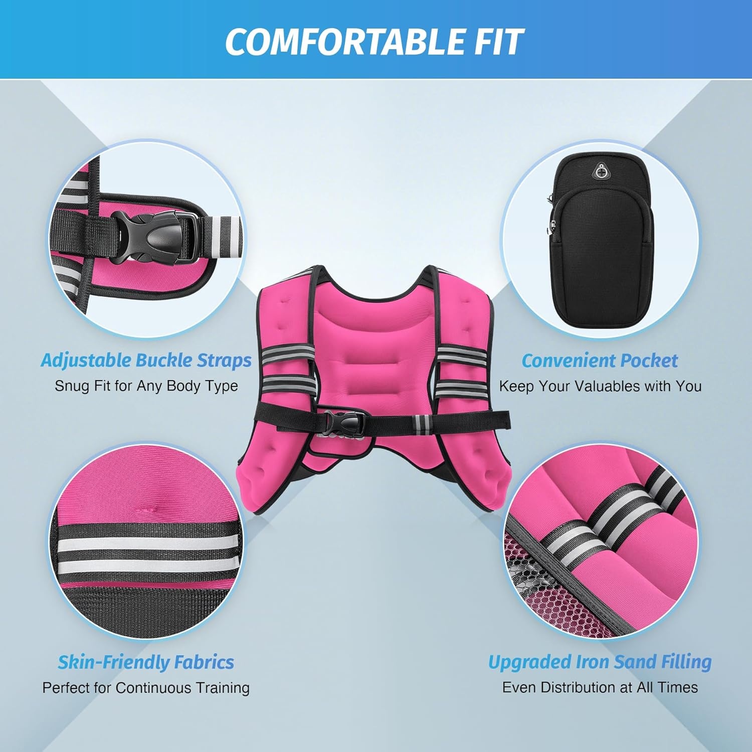 image:imageZELUS Weighted Vest 6lb8lb12lb16lb20lb25lb30lb Weight Vest with Reflective Stripe for Workout Strength Training Running Fitness Muscle Building Weight Loss WeightliftingPink