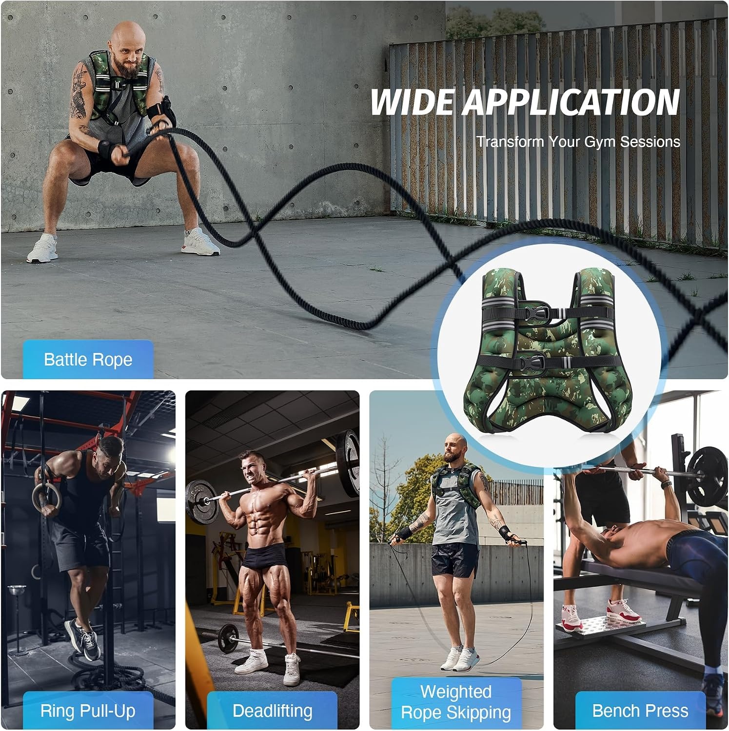 image:imageZELUS Weighted Vest 6lb8lb12lb16lb20lb25lb30lb Weight Vest with Reflective Stripe for Workout Strength Training Running Fitness Muscle Building Weight Loss WeightliftingGreen Camo