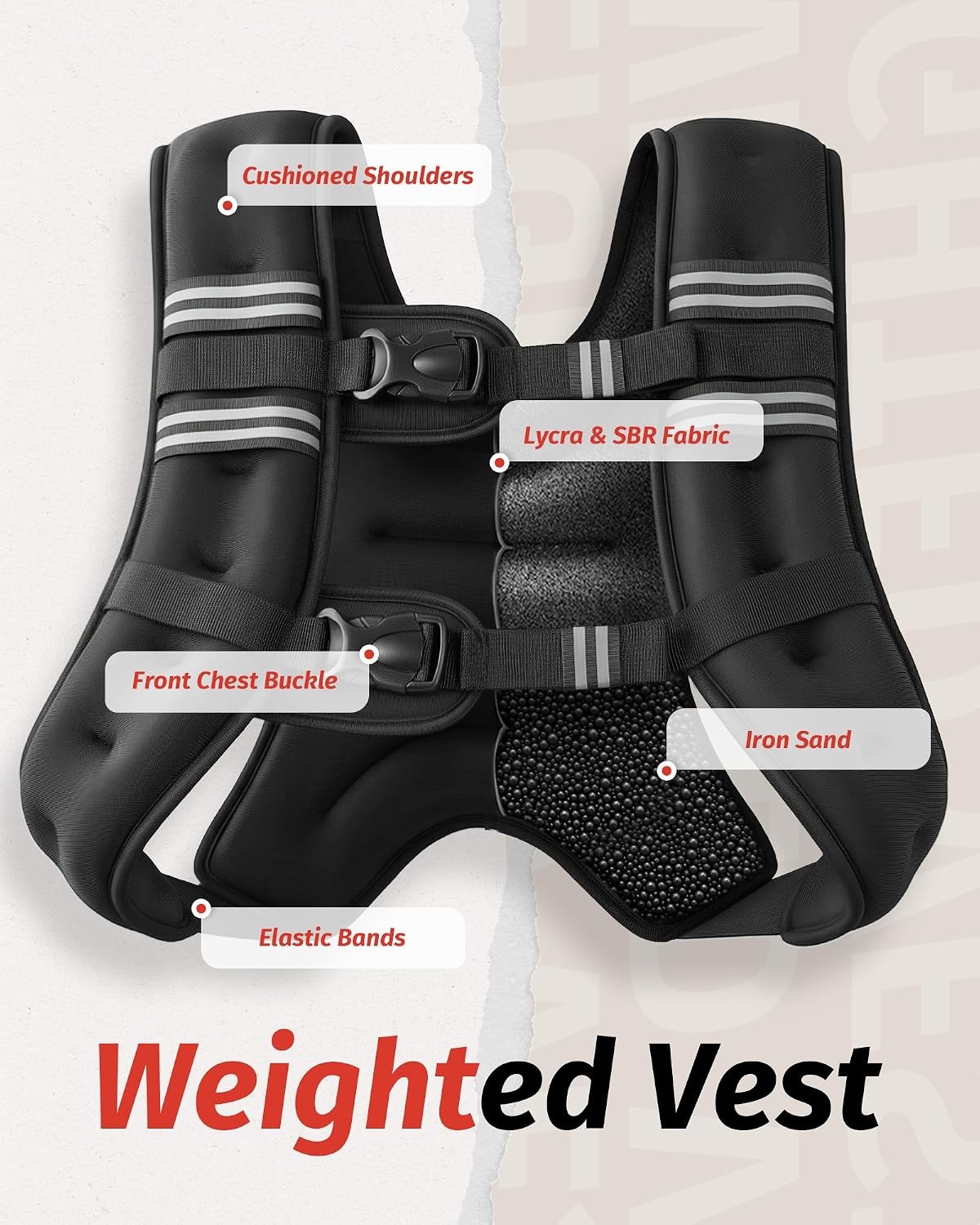 image:imageZELUS Weighted Vest 6lb8lb12lb16lb20lb25lb30lb Weight Vest with Reflective Stripe for Workout Strength Training Running Fitness Muscle Building Weight Loss WeightliftingBlack