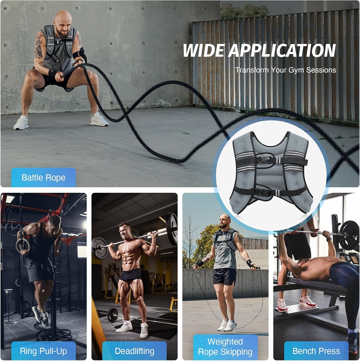 image:imageZELUS Weighted Vest 6lb8lb12lb16lb20lb25lb30lb Weight Vest with Reflective Stripe for Workout Strength Training Running Fitness Muscle Building Weight Loss WeightliftingGrey