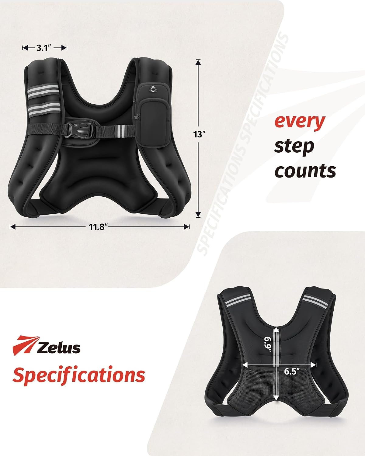 image:imageZELUS Weighted Vest 6lb8lb12lb16lb20lb25lb30lb Weight Vest with Reflective Stripe for Workout Strength Training Running Fitness Muscle Building Weight Loss WeightliftingBlack