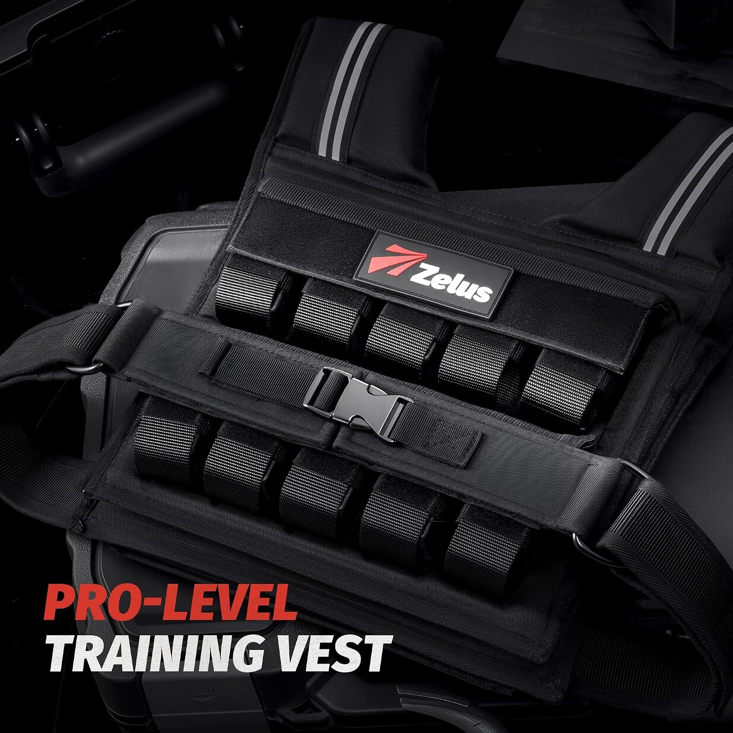 image:imageZELUS Weighted Vest Men 23lbs36lbs45lbs Adjustable Weight Vest Removable Iron Weights Reflective Stripe NoBounce Design Hand Washable Strength Training Running HIIT amp CalisthenicsBlack