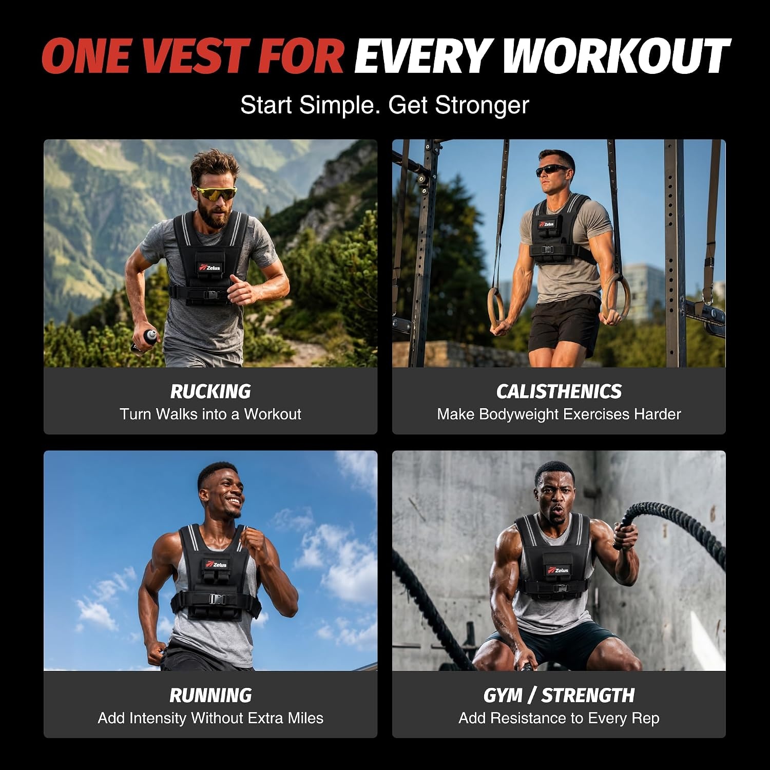 image:imageZELUS Weighted Vest Men 23lbs36lbs45lbs Adjustable Weight Vest Removable Iron Weights Reflective Stripe NoBounce Design Hand Washable Strength Training Running HIIT amp CalisthenicsBlack