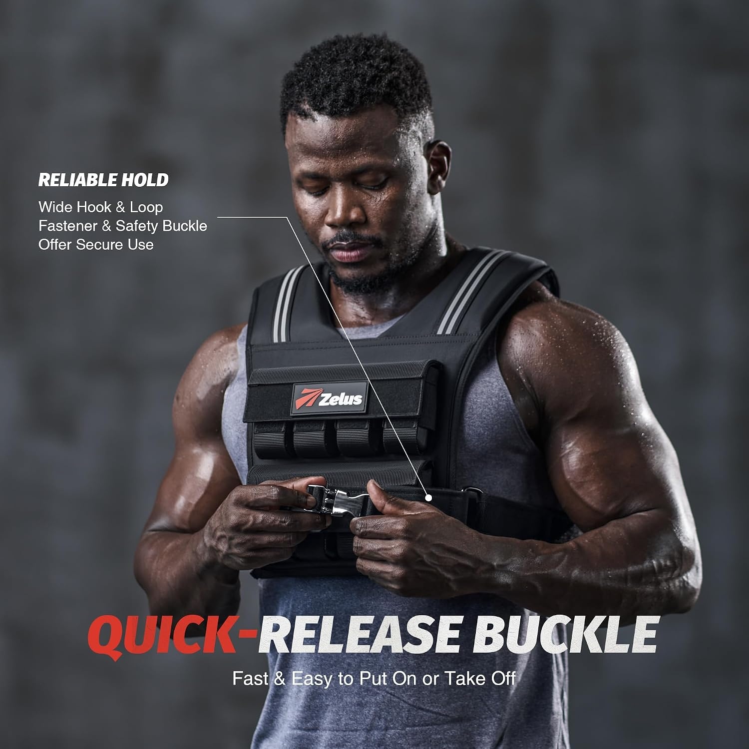 image:imageZELUS Weighted Vest Men 23lbs36lbs45lbs Adjustable Weight Vest Removable Iron Weights Reflective Stripe NoBounce Design Hand Washable Strength Training Running HIIT amp CalisthenicsBlack
