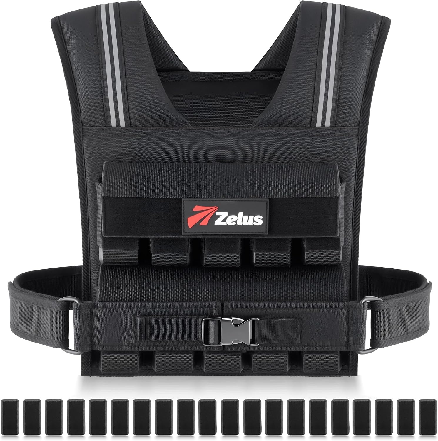 image:imageZELUS Weighted Vest Men 23lbs36lbs45lbs Adjustable Weight Vest Removable Iron Weights Reflective Stripe NoBounce Design Hand Washable Strength Training Running HIIT amp CalisthenicsBlack