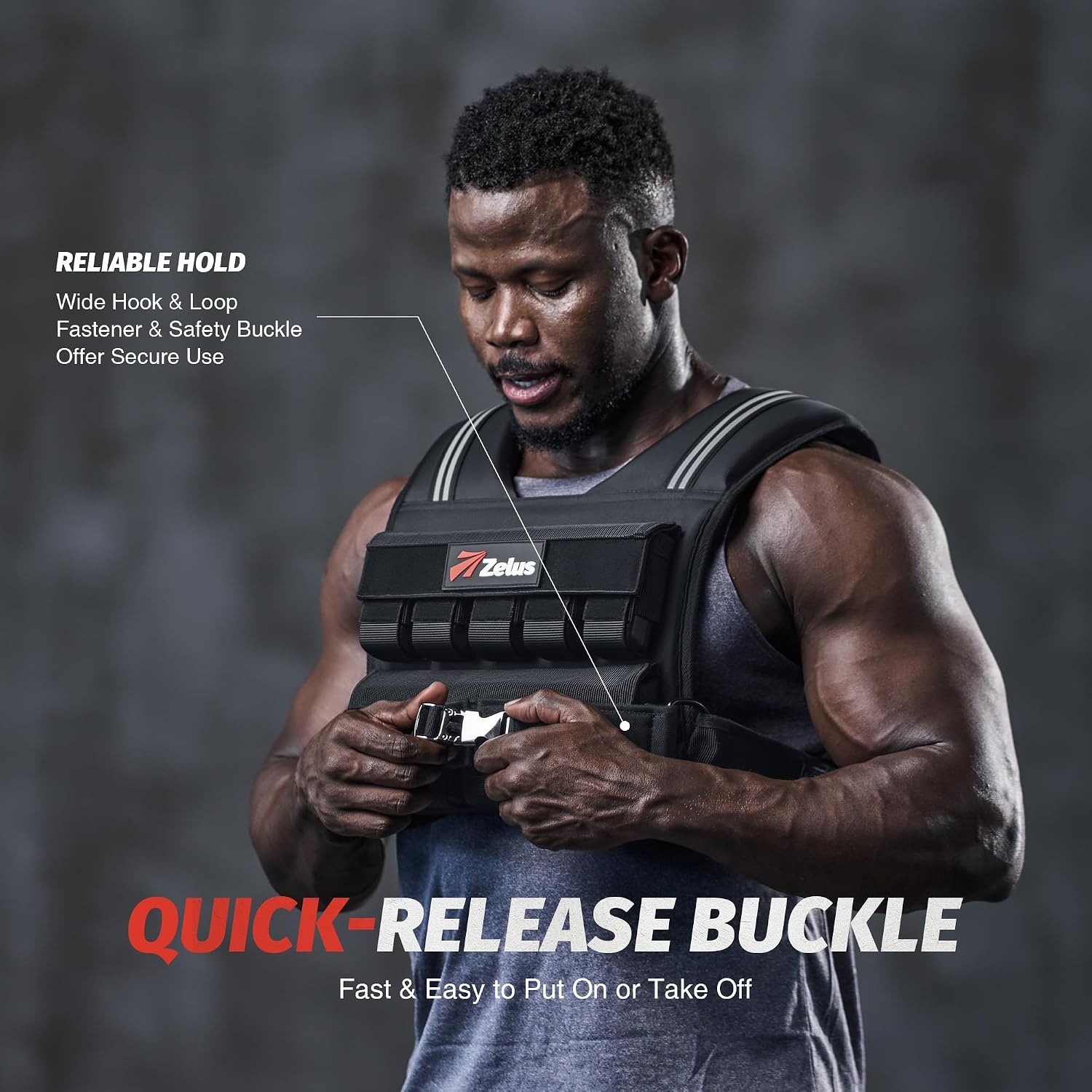 image:imageZELUS Weighted Vest Men 23lbs36lbs45lbs Adjustable Weight Vest Removable Iron Weights Reflective Stripe NoBounce Design Hand Washable Strength Training Running HIIT amp CalisthenicsBlack