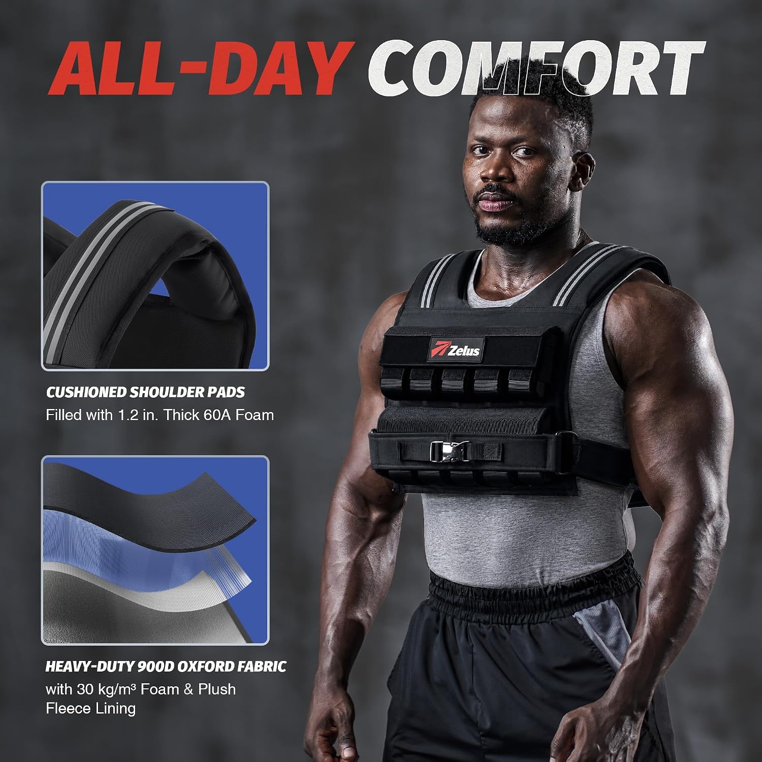 image:imageZELUS Weighted Vest Men 23lbs36lbs45lbs Adjustable Weight Vest Removable Iron Weights Reflective Stripe NoBounce Design Hand Washable Strength Training Running HIIT amp CalisthenicsBlack