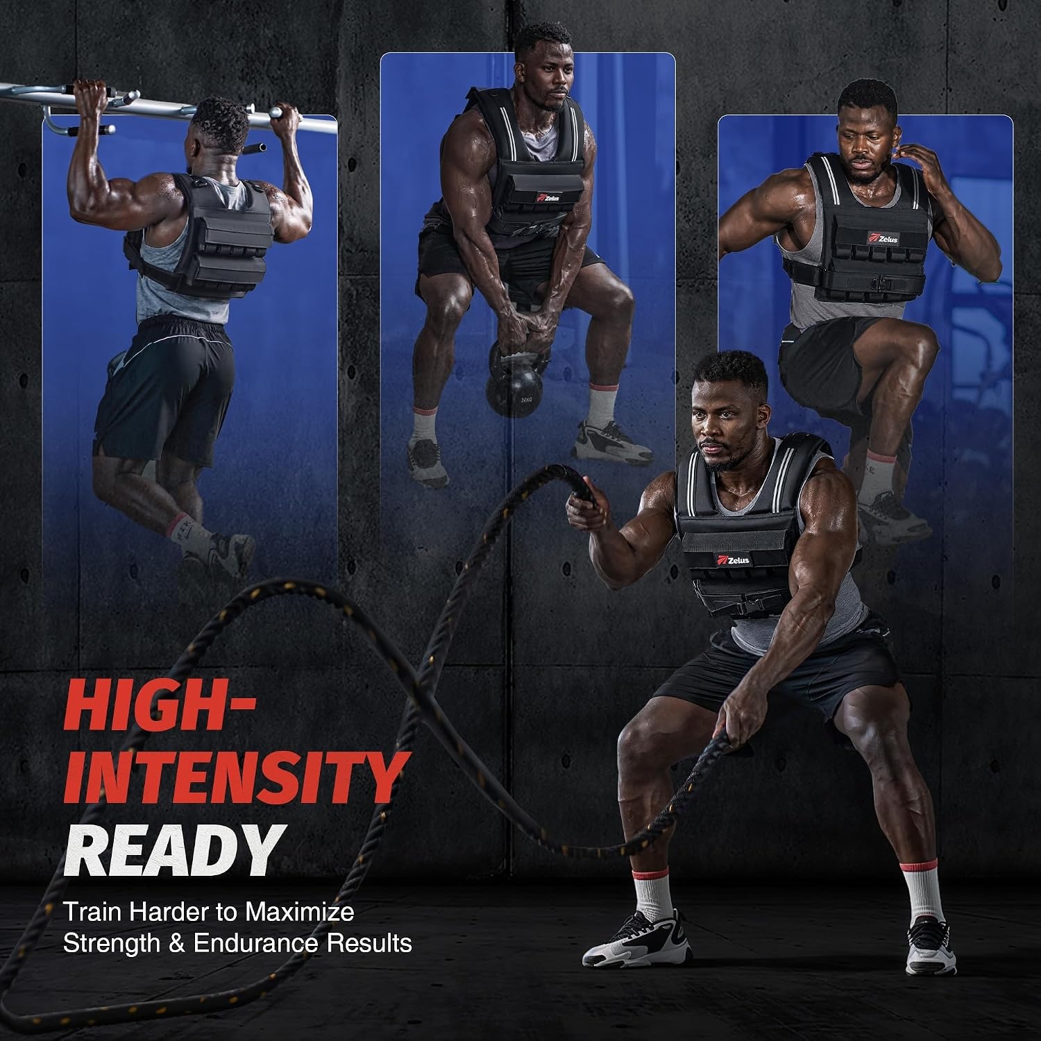 image:imageZELUS Weighted Vest Men 23lbs36lbs45lbs Adjustable Weight Vest Removable Iron Weights Reflective Stripe NoBounce Design Hand Washable Strength Training Running HIIT amp CalisthenicsBlack