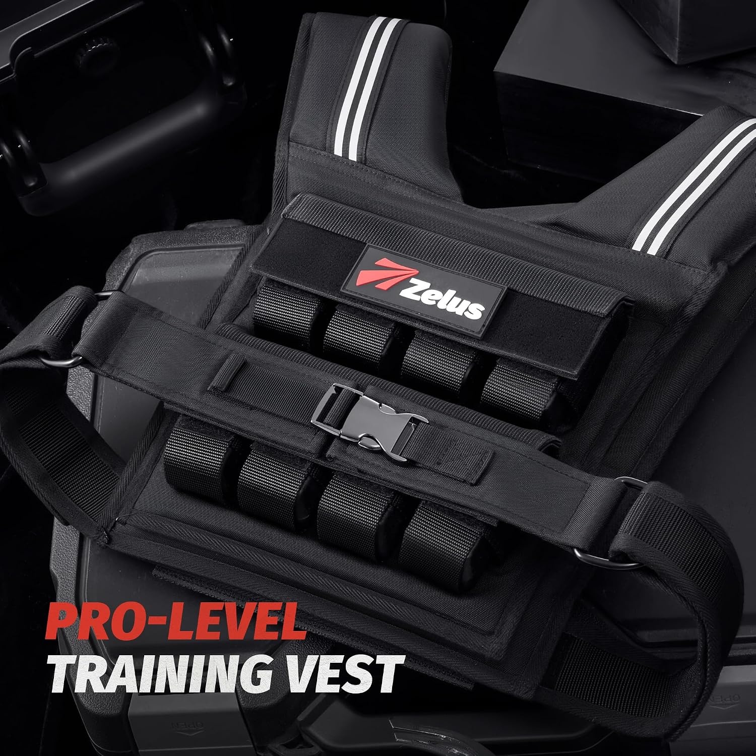 image:imageZELUS Weighted Vest Men 23lbs36lbs45lbs Adjustable Weight Vest Removable Iron Weights Reflective Stripe NoBounce Design Hand Washable Strength Training Running HIIT amp CalisthenicsBlack