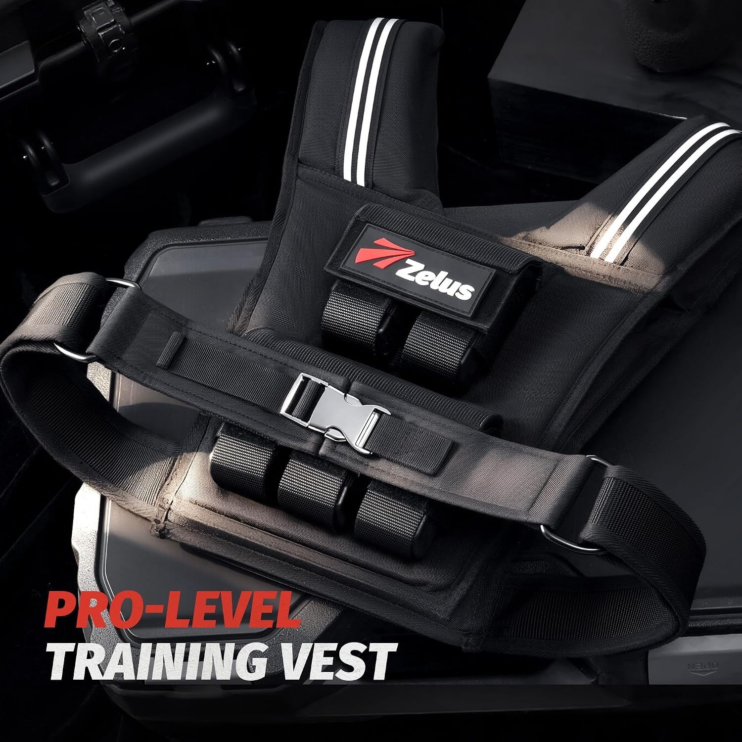 image:imageZELUS Weighted Vest Men 23lbs36lbs45lbs Adjustable Weight Vest Removable Iron Weights Reflective Stripe NoBounce Design Hand Washable Strength Training Running HIIT amp CalisthenicsBlack