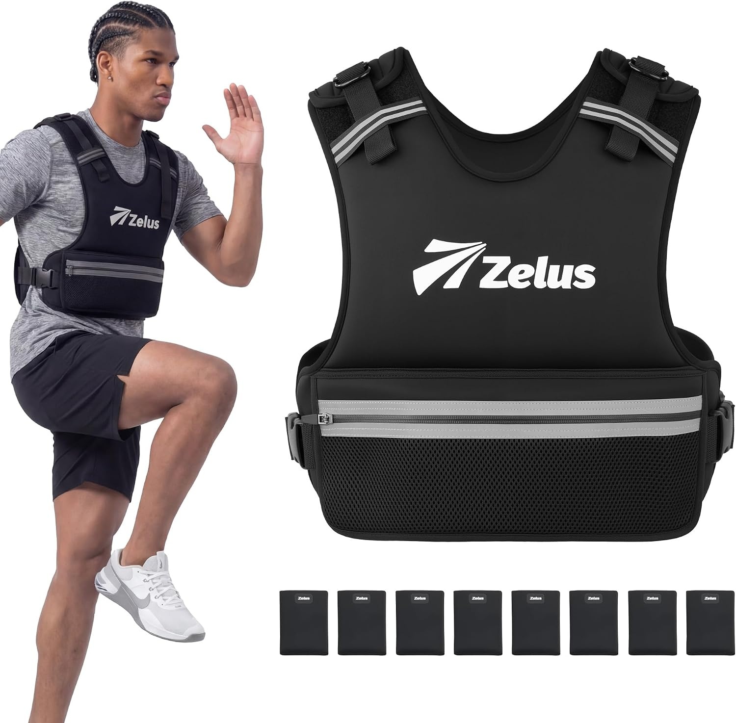 image:imageZELUS Weighted Vest for Men amp Women ZFit Weight Vest Adjustable 832lb Ultra Thin Removable Soft Iron Weights Hand Washable Waist Bag Reflective Strips NoBouncefor Running Strength TrainingBlack