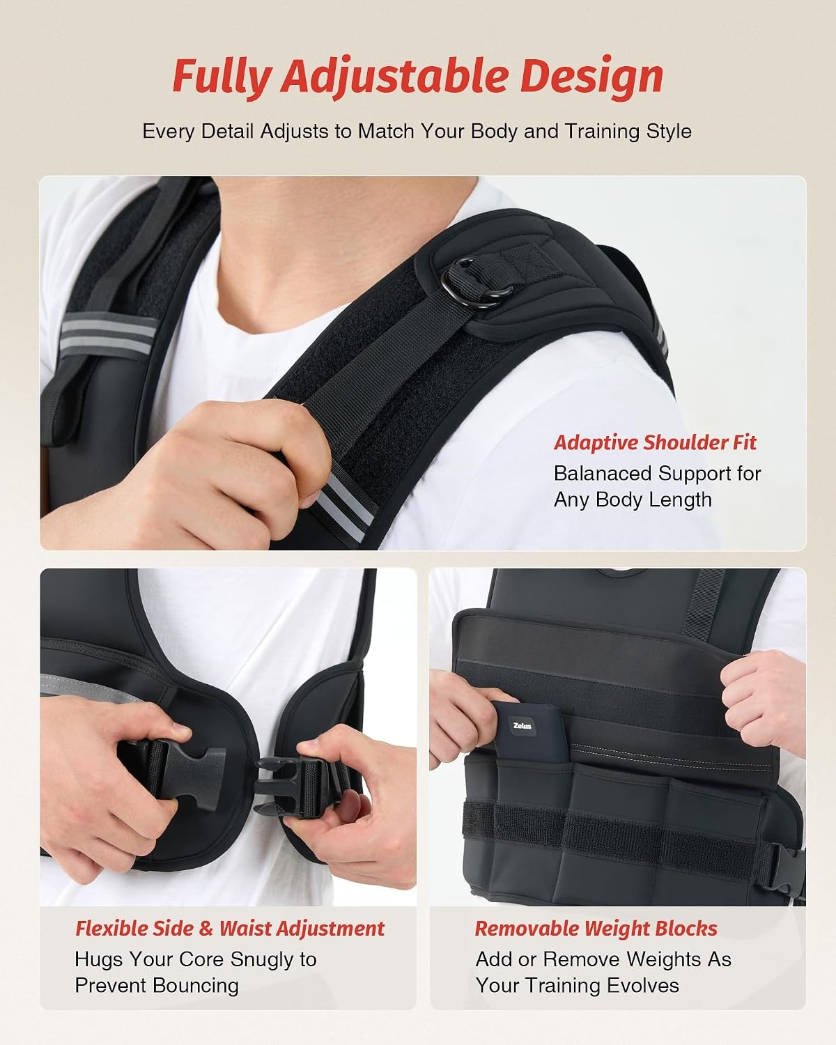 image:imageZELUS Weighted Vest for Men amp Women ZFit Weight Vest Adjustable 832lb Ultra Thin Removable Soft Iron Weights Hand Washable Waist Bag Reflective Strips NoBouncefor Running Strength TrainingBlack