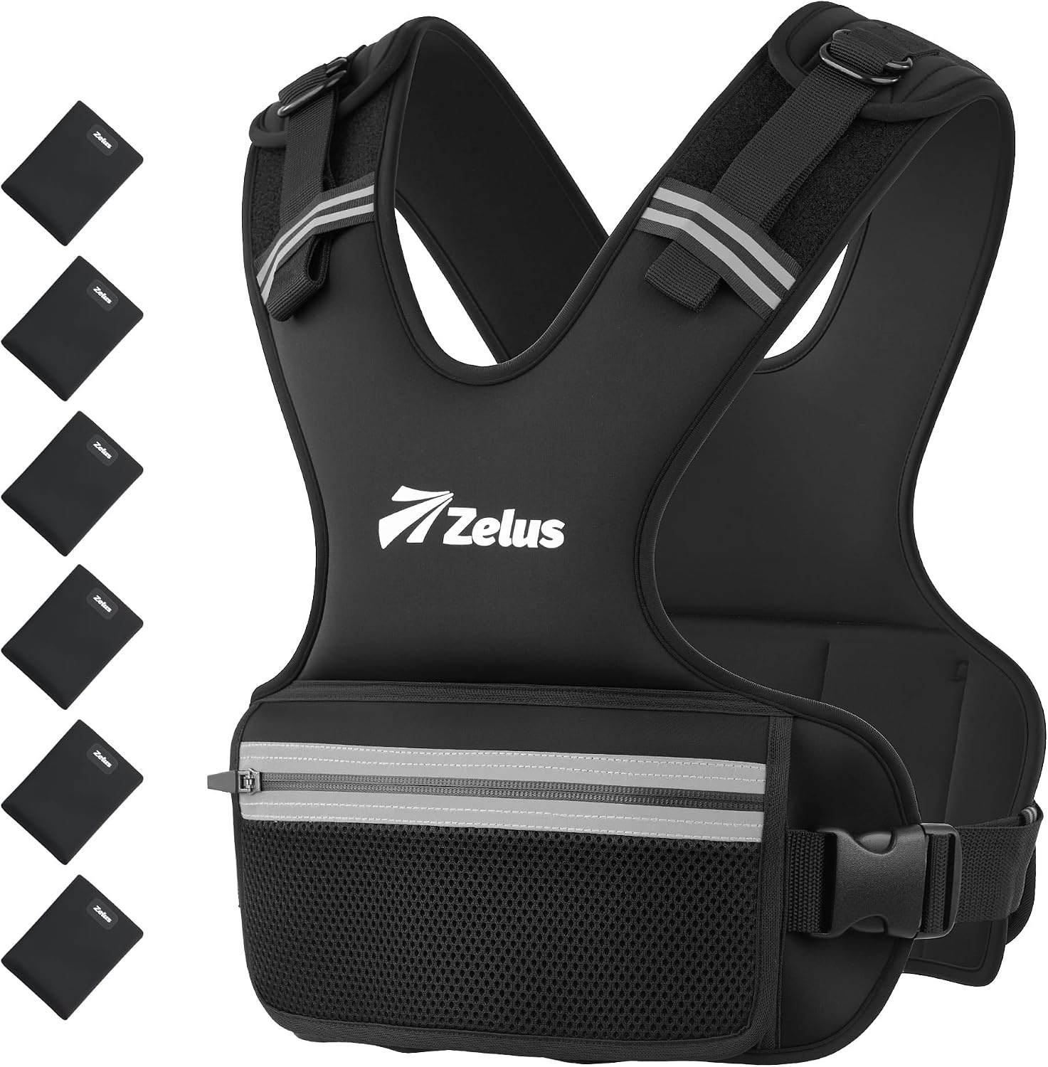 image:imageZELUS Weighted Vest for Men amp Women ZFit Weight Vest Adjustable 832lb Ultra Thin Removable Soft Iron Weights Hand Washable Waist Bag Reflective Strips NoBouncefor Running Strength TrainingBlack
