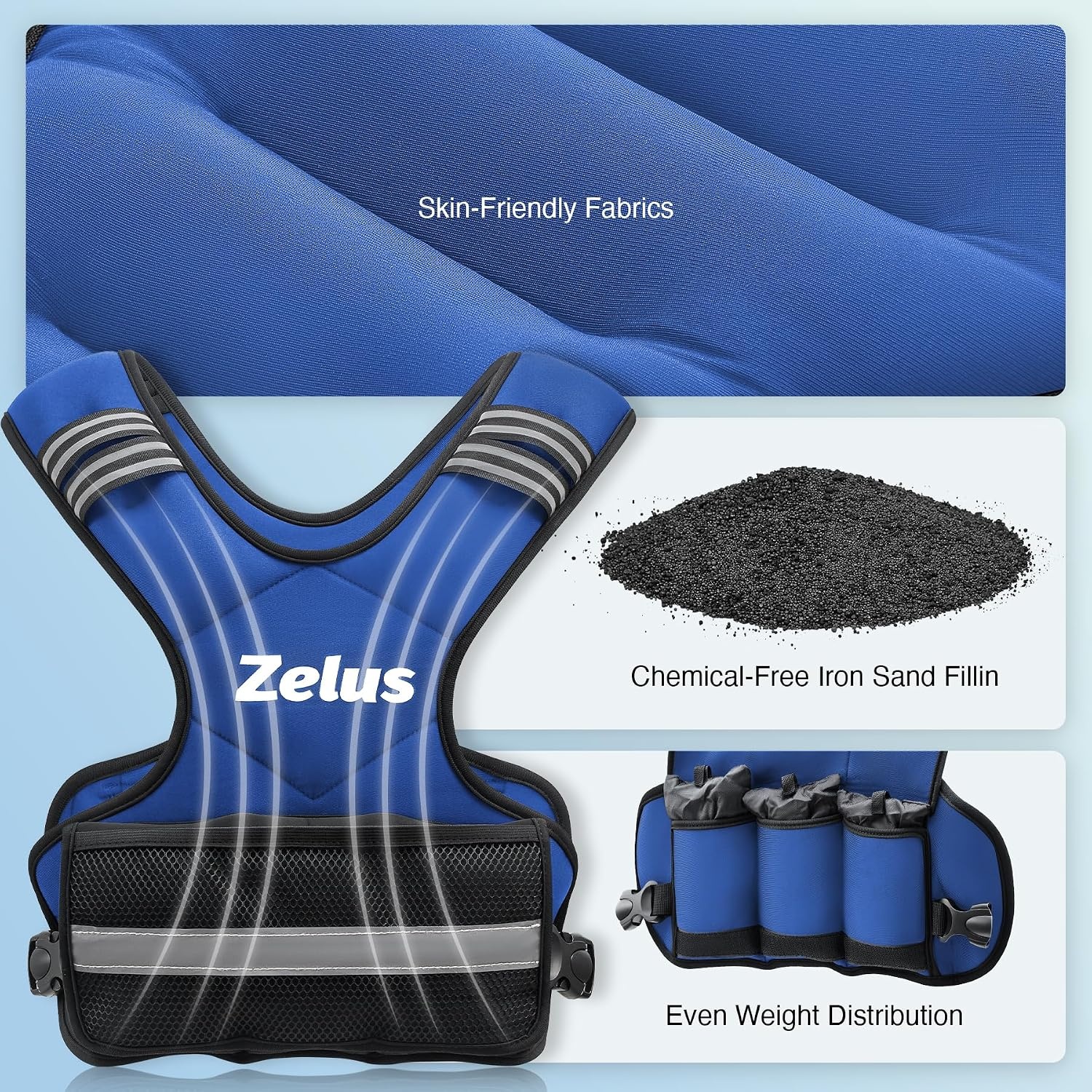 image:imageZELUS Weighted Vest for Men and Women 410lb1120lb2032lb Vest with 6 Ironsand Weights for Home Workouts Adjustable Body Weight Vest Exercise Set for Cardio and Strength TrainingBlue
