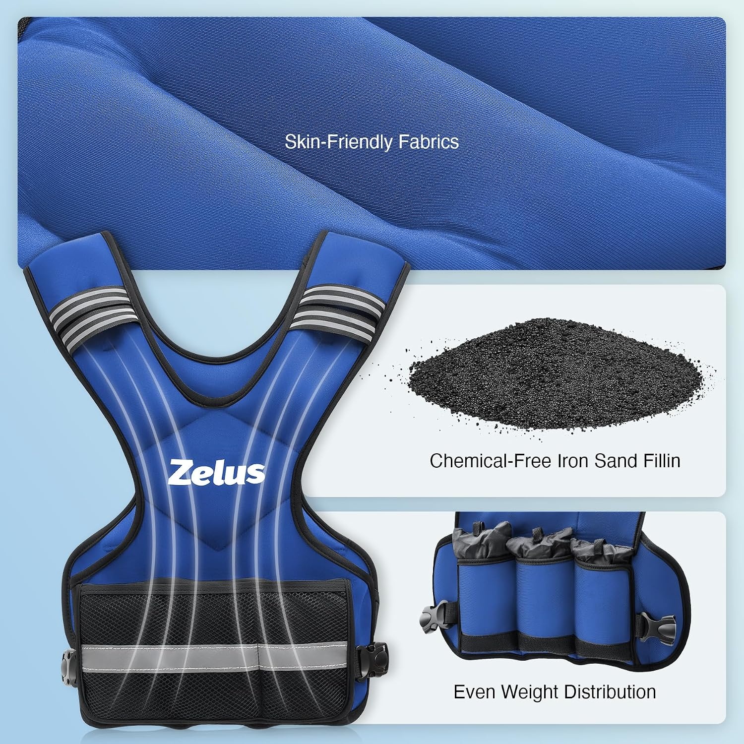 image:imageZELUS Weighted Vest for Men and Women 410lb1120lb2032lb Vest with 6 Ironsand Weights for Home Workouts Adjustable Body Weight Vest Exercise Set for Cardio and Strength TrainingBlue