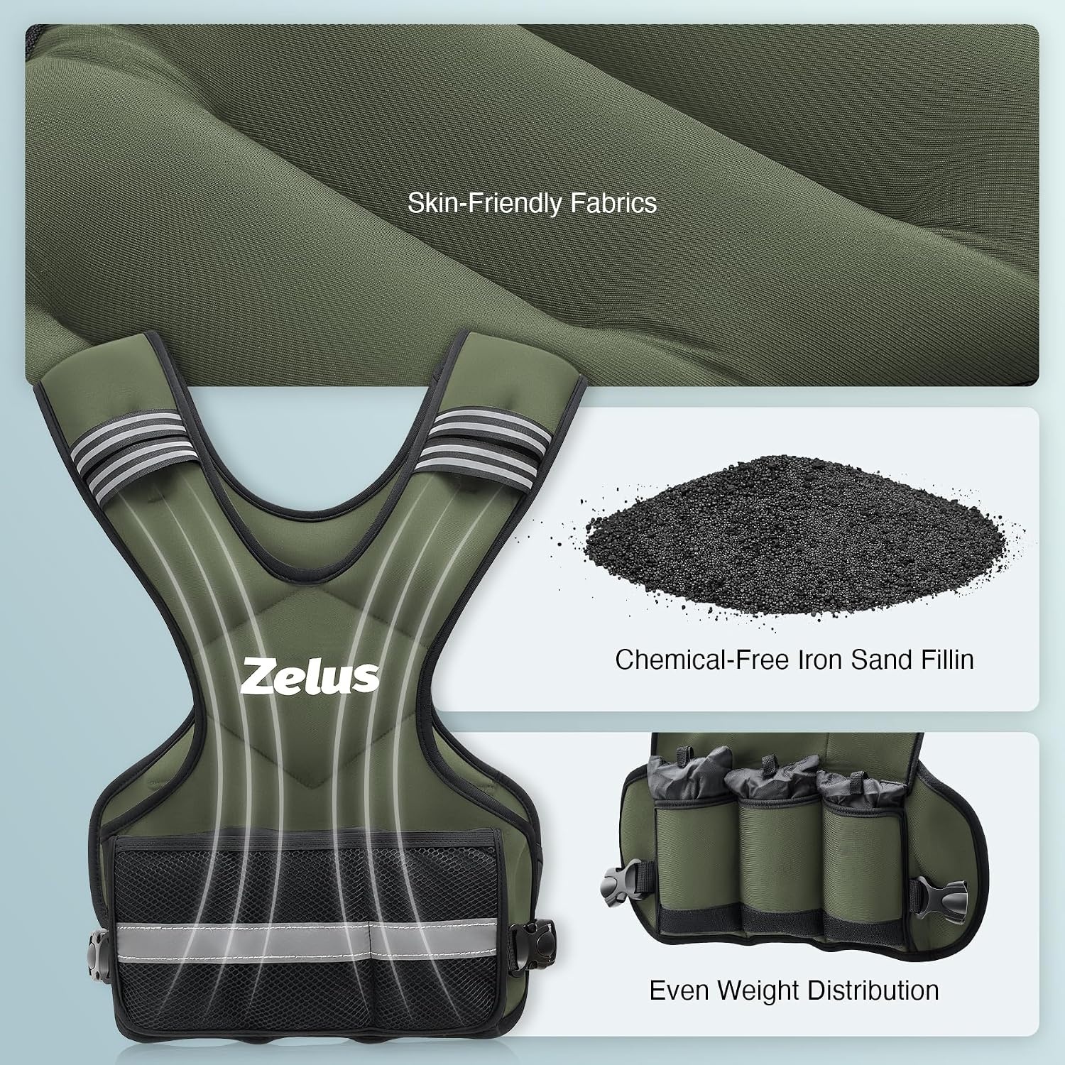 image:imageZELUS Weighted Vest for Men and Women 410lb1120lb2032lb Vest with 6 Ironsand Weights for Home Workouts Adjustable Body Weight Vest Exercise Set for Cardio and Strength TrainingGreen