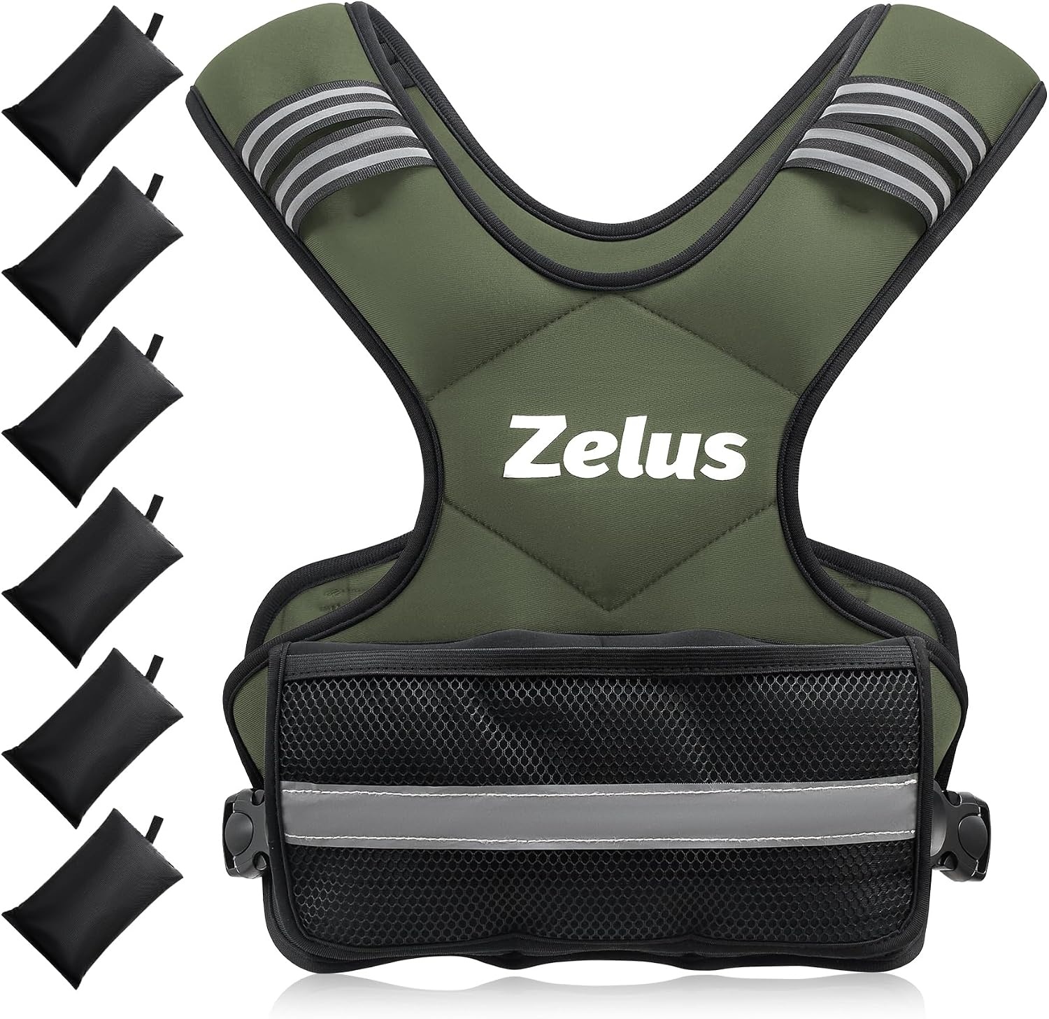image:imageZELUS Weighted Vest for Men and Women 410lb1120lb2032lb Vest with 6 Ironsand Weights for Home Workouts Adjustable Body Weight Vest Exercise Set for Cardio and Strength TrainingGreen