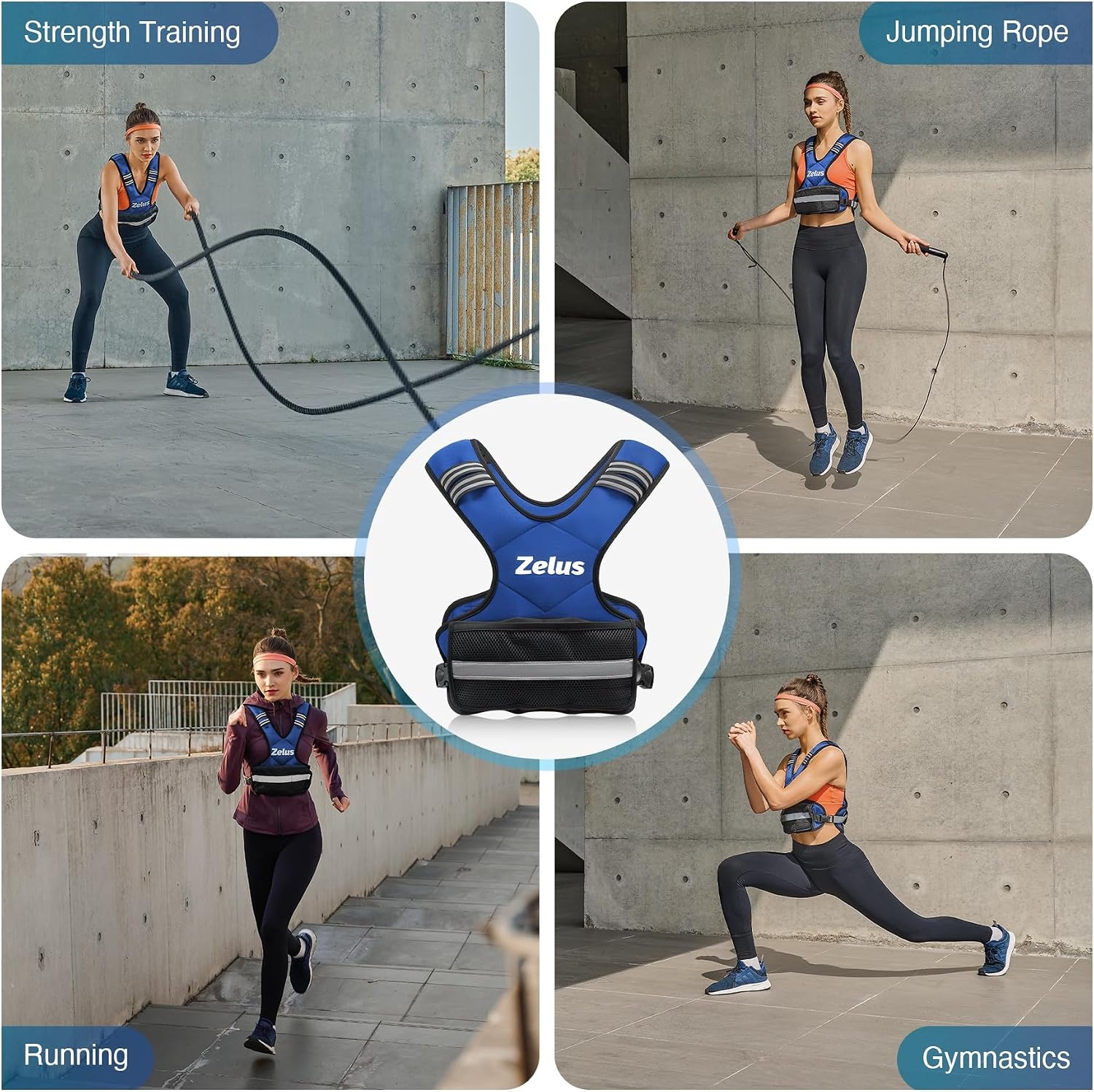 image:imageZELUS Weighted Vest for Men and Women 410lb1120lb2032lb Vest with 6 Ironsand Weights for Home Workouts Adjustable Body Weight Vest Exercise Set for Cardio and Strength TrainingBlue