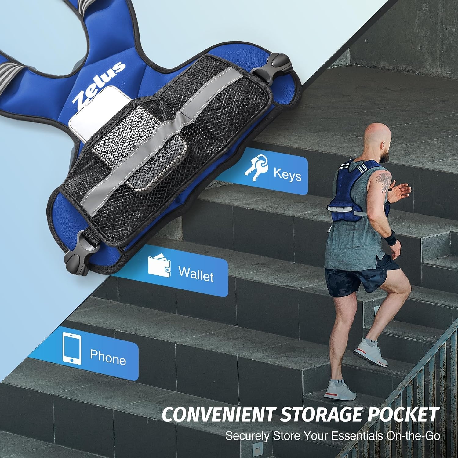 image:imageZELUS Weighted Vest for Men and Women 410lb1120lb2032lb Vest with 6 Ironsand Weights for Home Workouts Adjustable Body Weight Vest Exercise Set for Cardio and Strength TrainingBlue