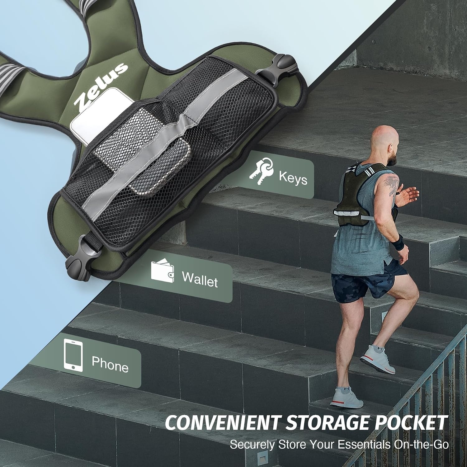 image:imageZELUS Weighted Vest for Men and Women 410lb1120lb2032lb Vest with 6 Ironsand Weights for Home Workouts Adjustable Body Weight Vest Exercise Set for Cardio and Strength TrainingGreen
