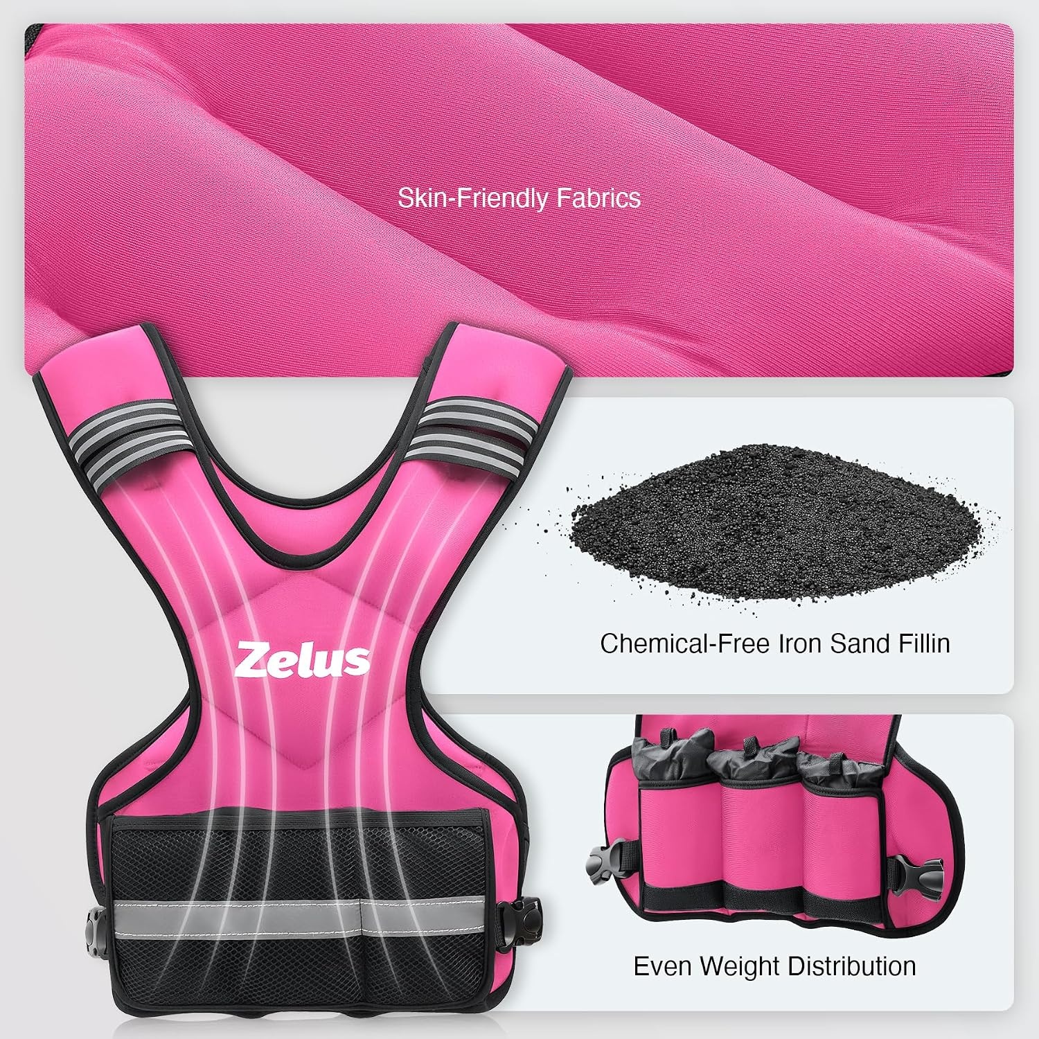image:imageZELUS Weighted Vest for Men and Women 410lb1120lb2032lb Vest with 6 Ironsand Weights for Home Workouts Adjustable Body Weight Vest Exercise Set for Cardio and Strength TrainingPink
