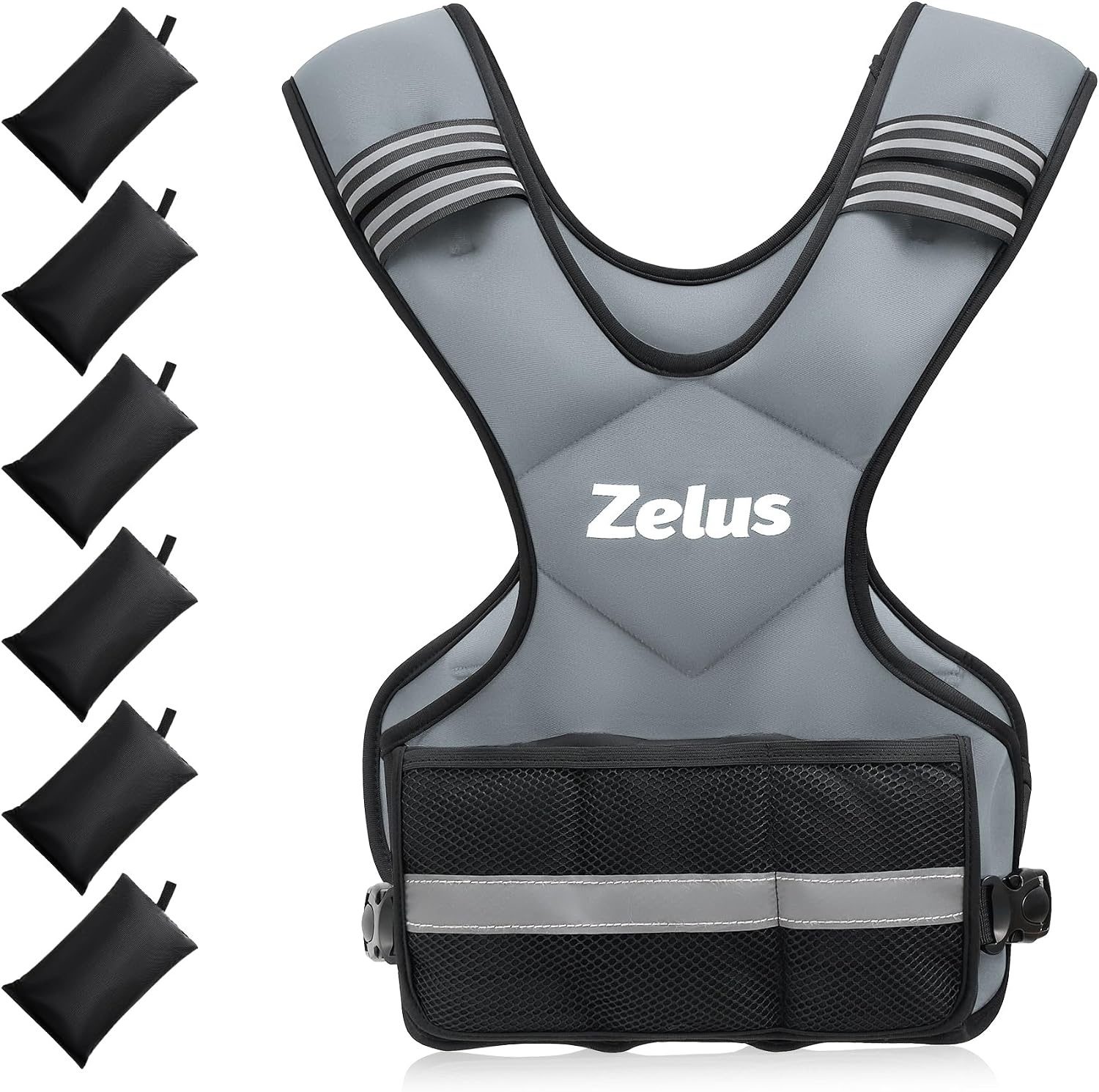 image:imageZELUS Weighted Vest for Men and Women 410lb1120lb2032lb Vest with 6 Ironsand Weights for Home Workouts Adjustable Body Weight Vest Exercise Set for Cardio and Strength TrainingGray