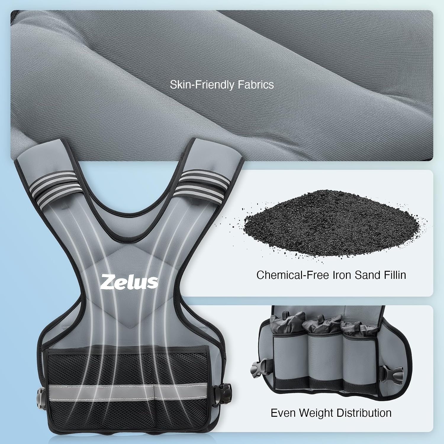 image:imageZELUS Weighted Vest for Men and Women 410lb1120lb2032lb Vest with 6 Ironsand Weights for Home Workouts Adjustable Body Weight Vest Exercise Set for Cardio and Strength TrainingGray