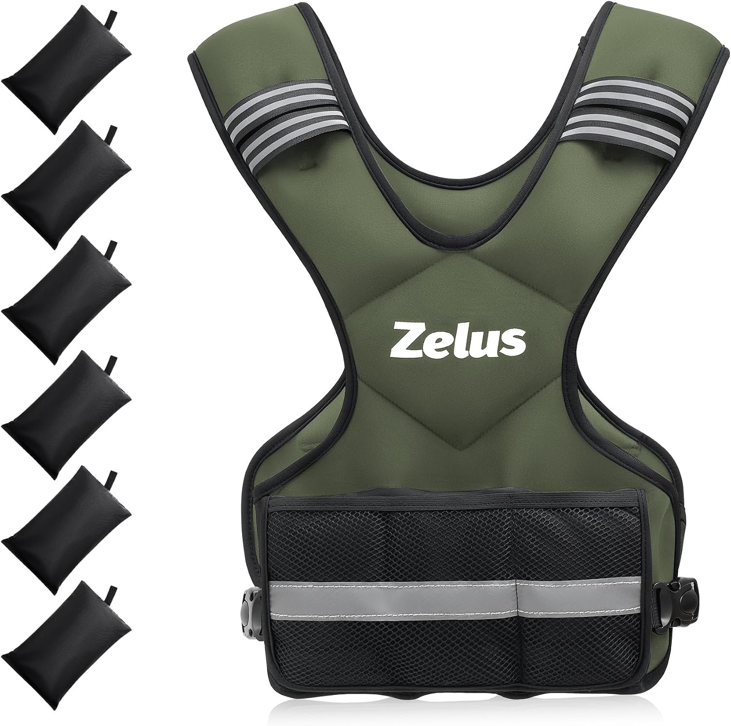 image:imageZELUS Weighted Vest for Men and Women 410lb1120lb2032lb Vest with 6 Ironsand Weights for Home Workouts Adjustable Body Weight Vest Exercise Set for Cardio and Strength TrainingGreen