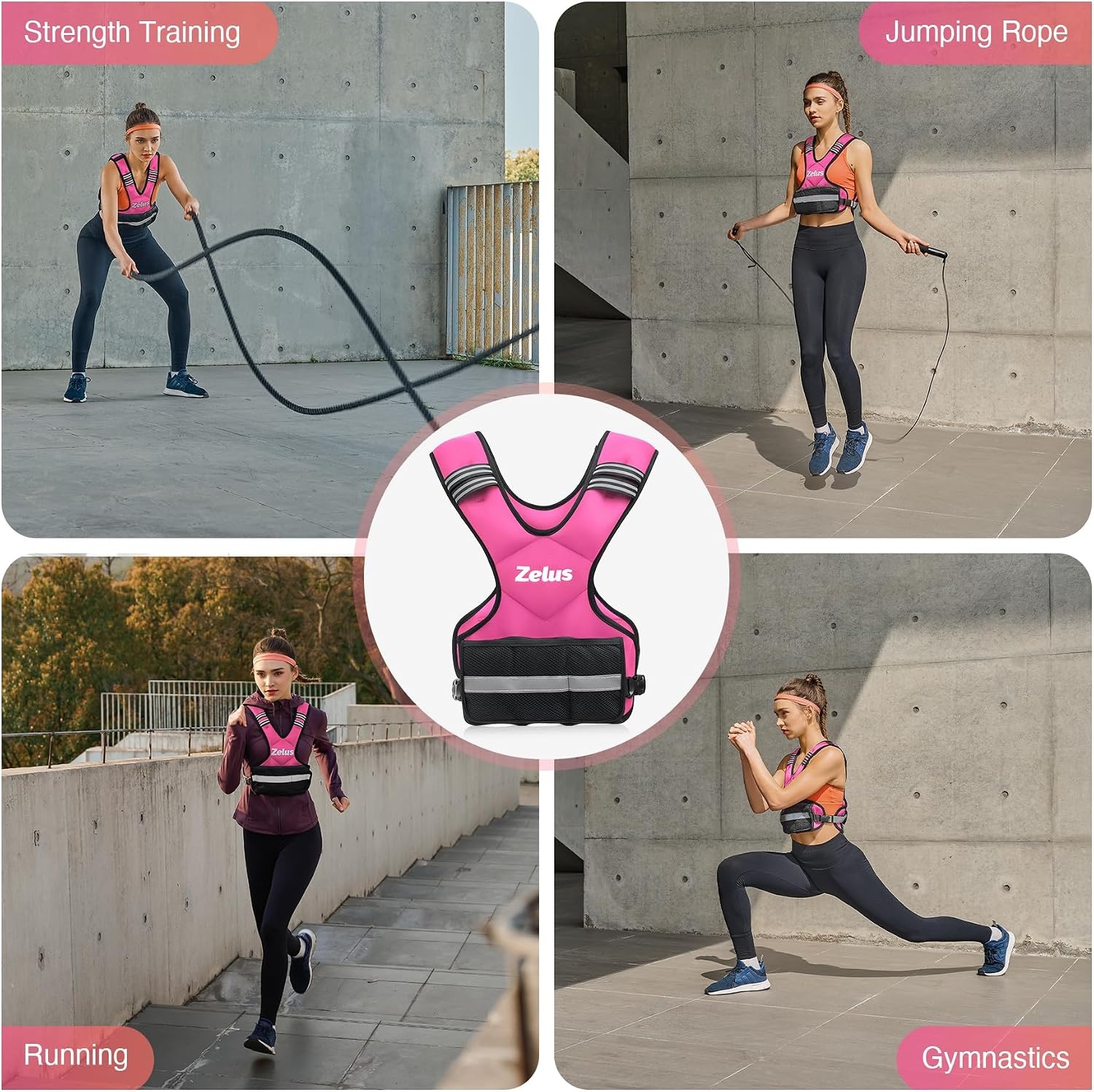 image:imageZELUS Weighted Vest for Men and Women 410lb1120lb2032lb Vest with 6 Ironsand Weights for Home Workouts Adjustable Body Weight Vest Exercise Set for Cardio and Strength TrainingPink