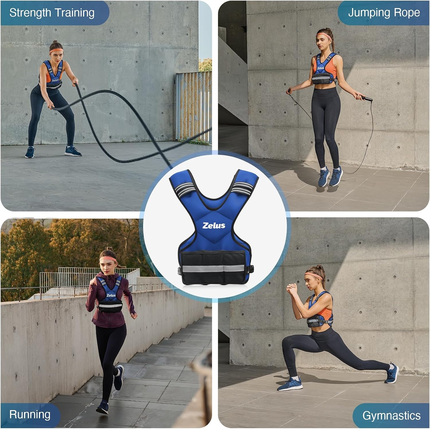 image:imageZELUS Weighted Vest for Men and Women 410lb1120lb2032lb Vest with 6 Ironsand Weights for Home Workouts Adjustable Body Weight Vest Exercise Set for Cardio and Strength TrainingBlue