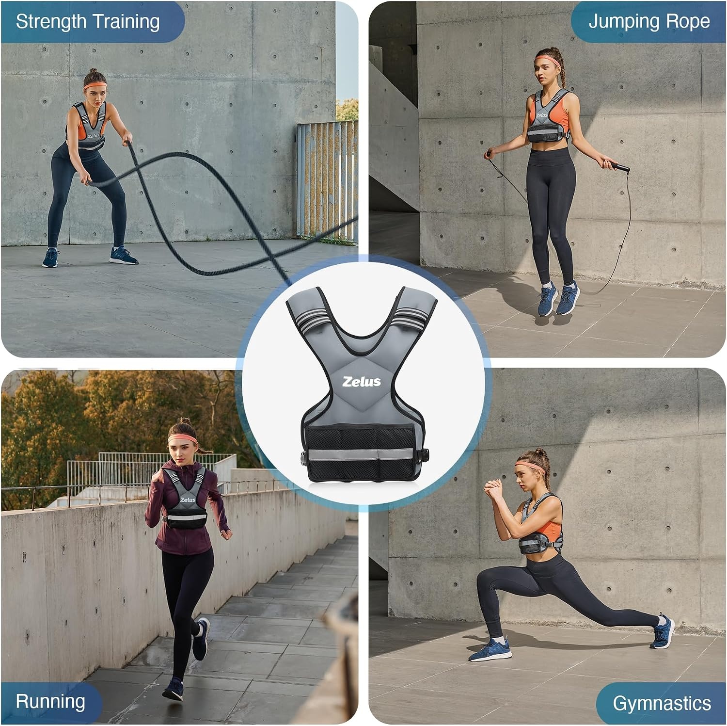 image:imageZELUS Weighted Vest for Men and Women 410lb1120lb2032lb Vest with 6 Ironsand Weights for Home Workouts Adjustable Body Weight Vest Exercise Set for Cardio and Strength TrainingGray