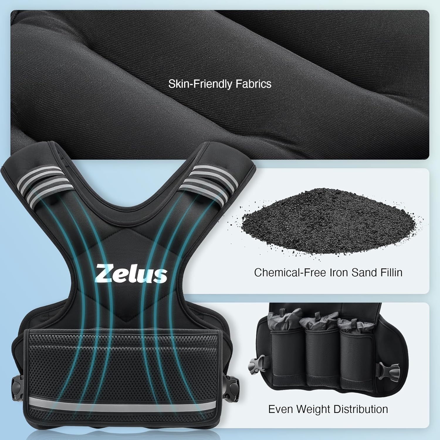 image:imageZELUS Weighted Vest for Men and Women 410lb1120lb2032lb Vest with 6 Ironsand Weights for Home Workouts Adjustable Body Weight Vest Exercise Set for Cardio and Strength TrainingBlack