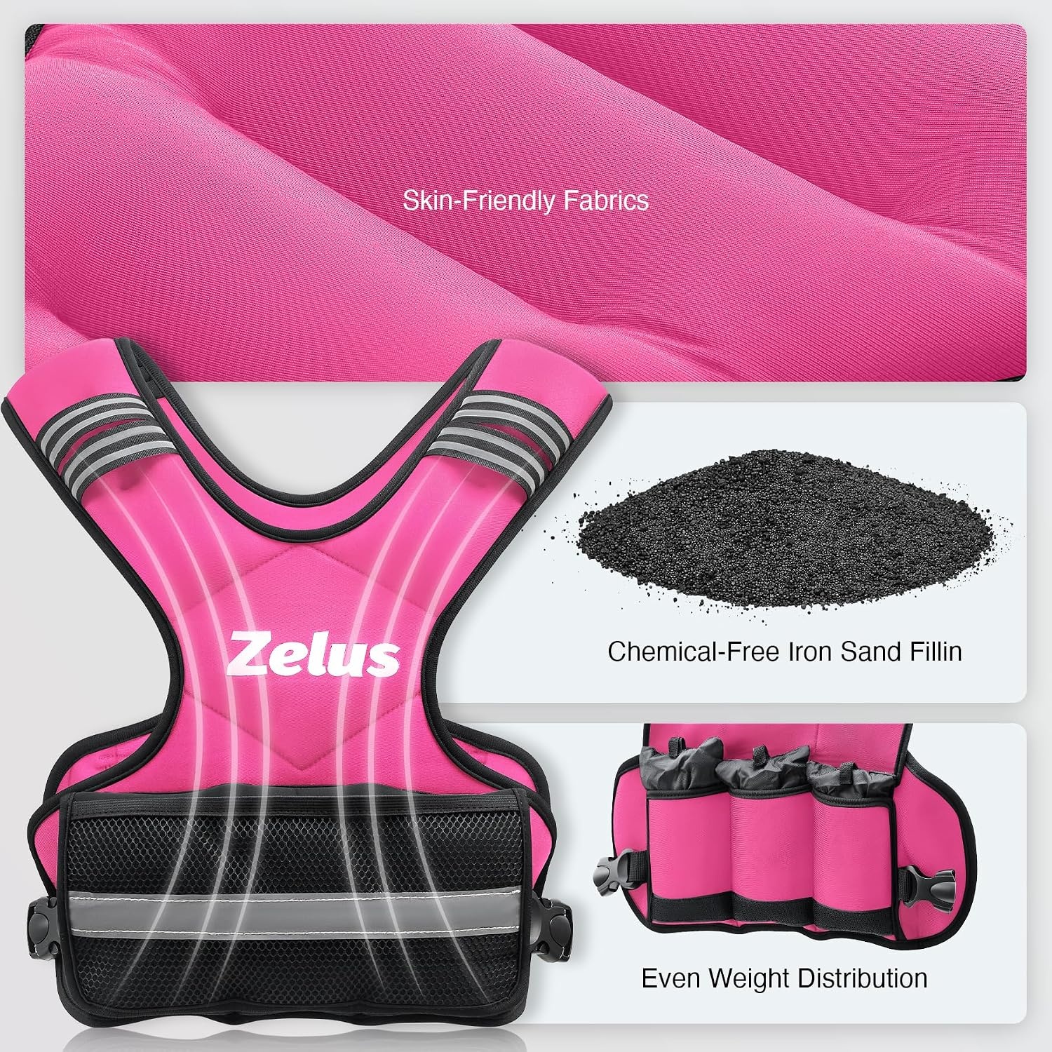 image:imageZELUS Weighted Vest for Men and Women 410lb1120lb2032lb Vest with 6 Ironsand Weights for Home Workouts Adjustable Body Weight Vest Exercise Set for Cardio and Strength TrainingPink