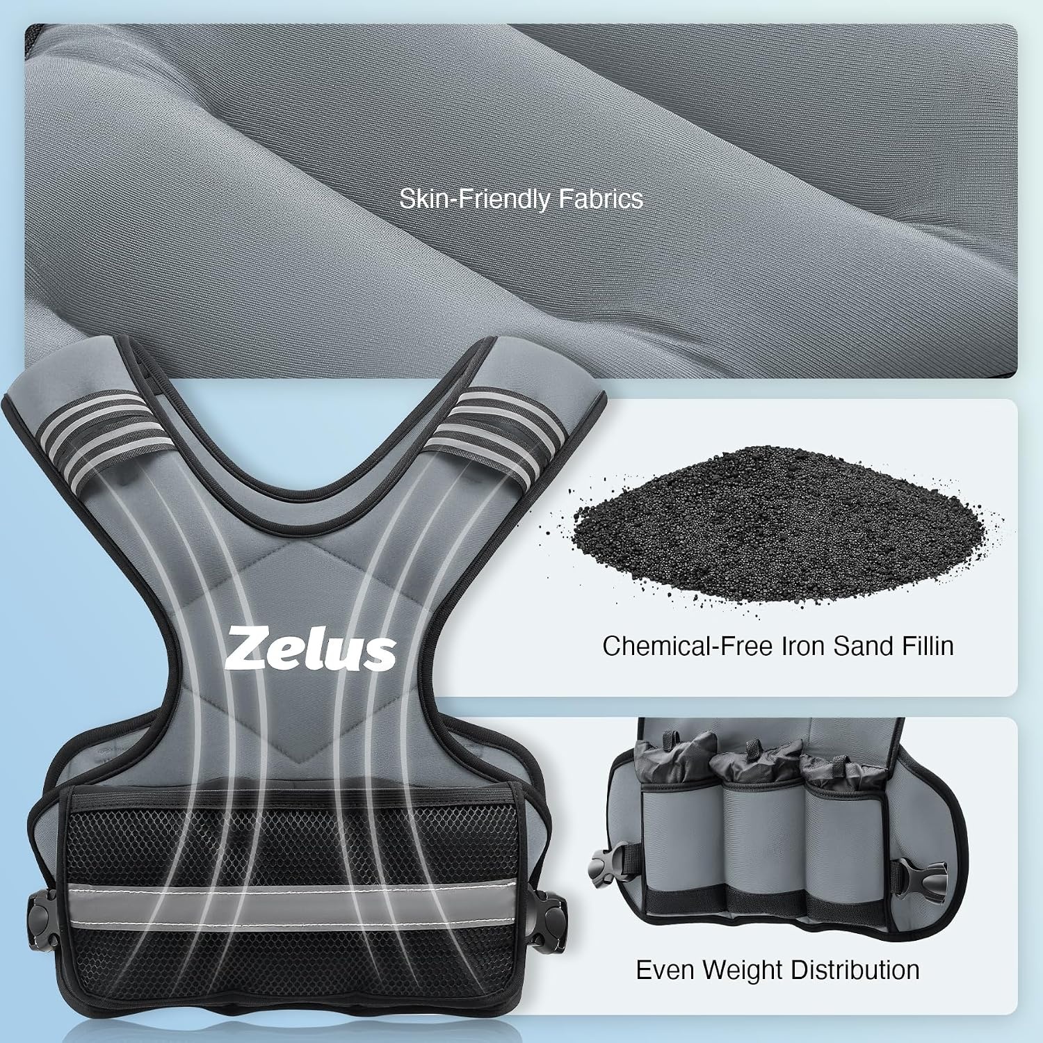 image:imageZELUS Weighted Vest for Men and Women 410lb1120lb2032lb Vest with 6 Ironsand Weights for Home Workouts Adjustable Body Weight Vest Exercise Set for Cardio and Strength TrainingGray