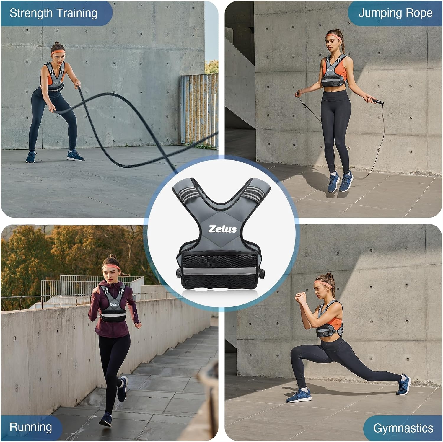 image:imageZELUS Weighted Vest for Men and Women 410lb1120lb2032lb Vest with 6 Ironsand Weights for Home Workouts Adjustable Body Weight Vest Exercise Set for Cardio and Strength TrainingGray