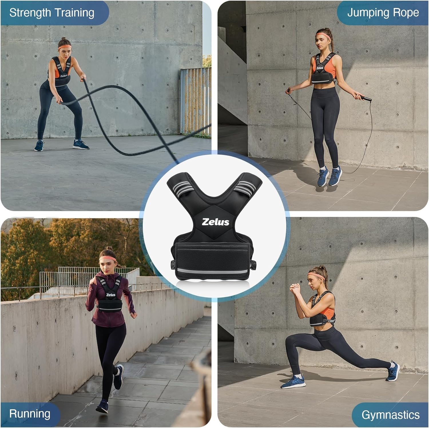 image:imageZELUS Weighted Vest for Men and Women 410lb1120lb2032lb Vest with 6 Ironsand Weights for Home Workouts Adjustable Body Weight Vest Exercise Set for Cardio and Strength TrainingBlack