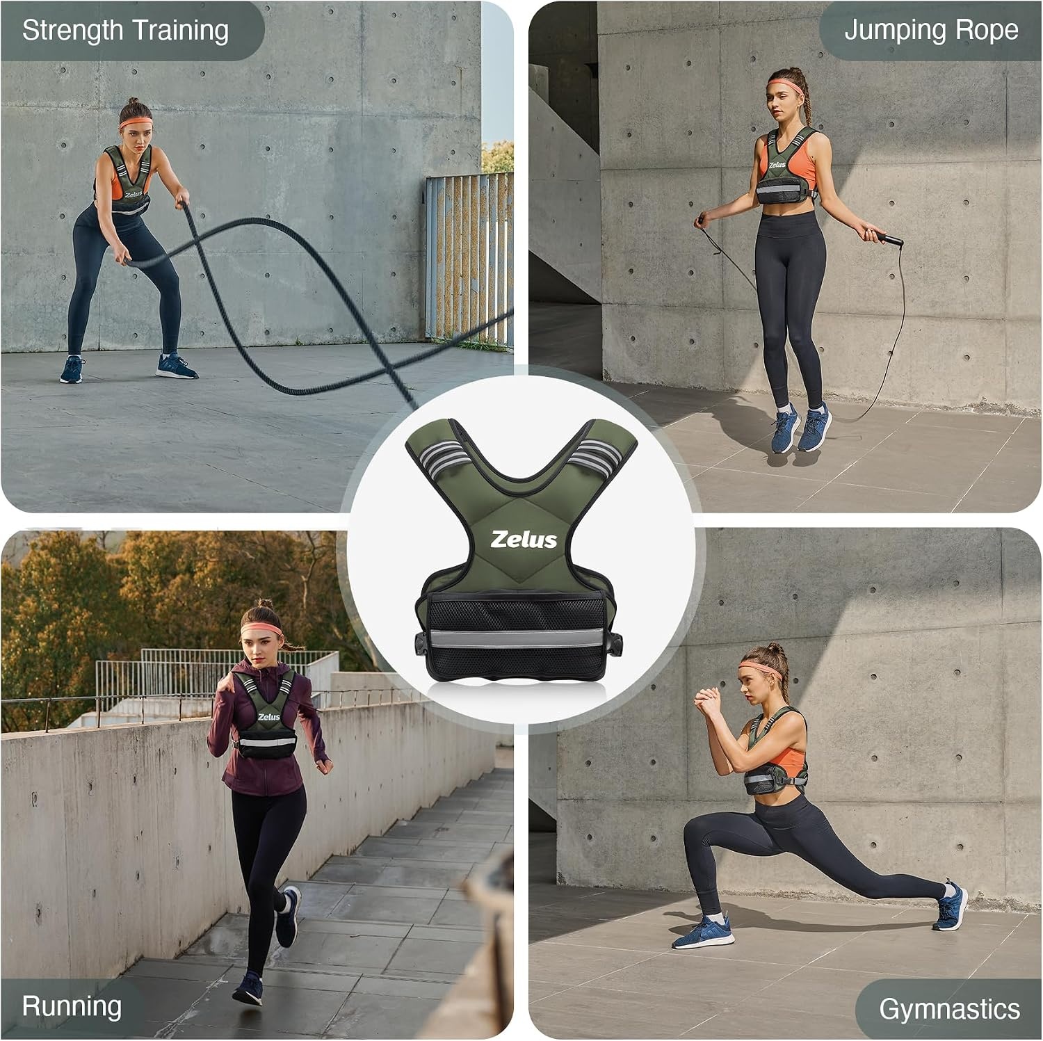 image:imageZELUS Weighted Vest for Men and Women 410lb1120lb2032lb Vest with 6 Ironsand Weights for Home Workouts Adjustable Body Weight Vest Exercise Set for Cardio and Strength TrainingGreen
