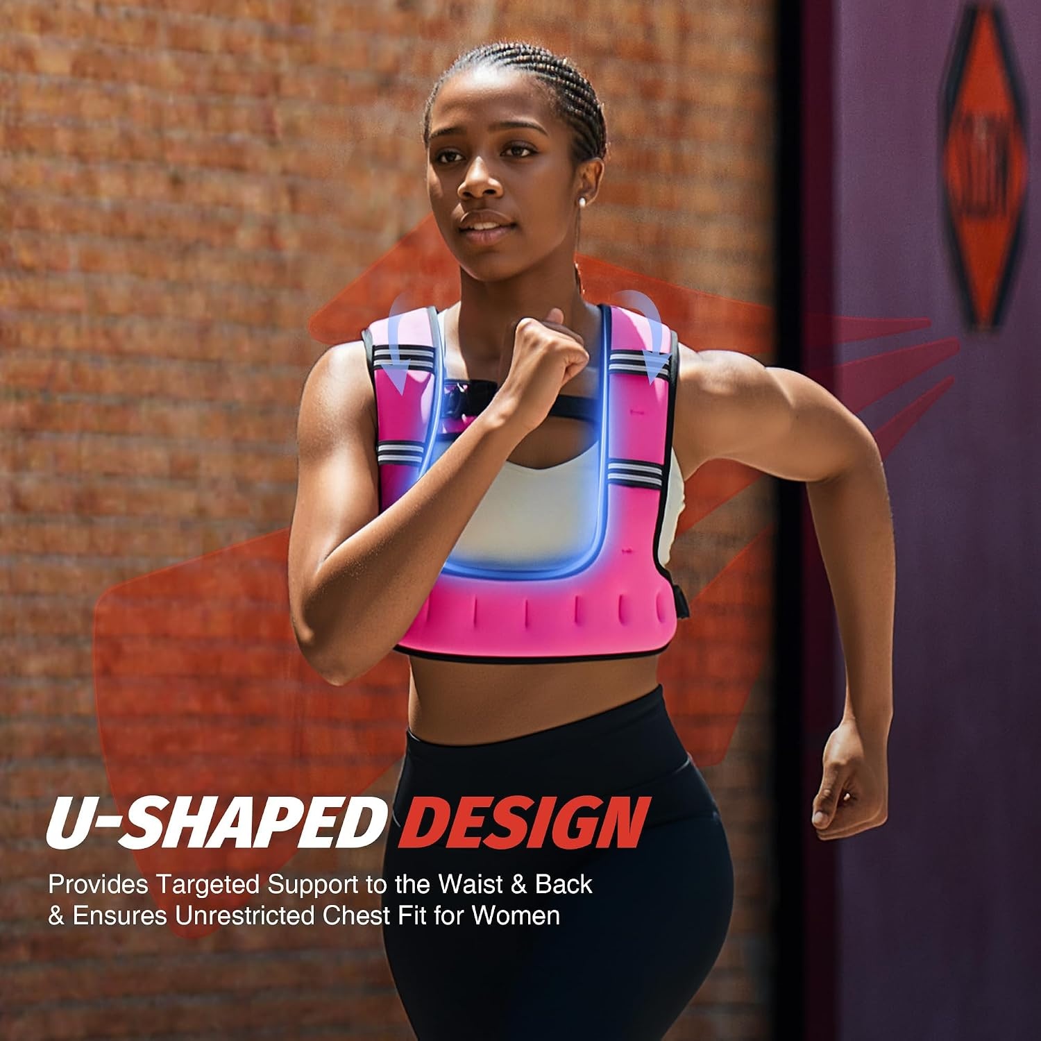 image:imageZELUS Weighted Vest for Women amp Men UShaped Running Vest with Arm Pocket SGScertified iron sand fill ergonomic Ushaped fit adjustable chest amp waist straps arm pocket reflective stripsPink